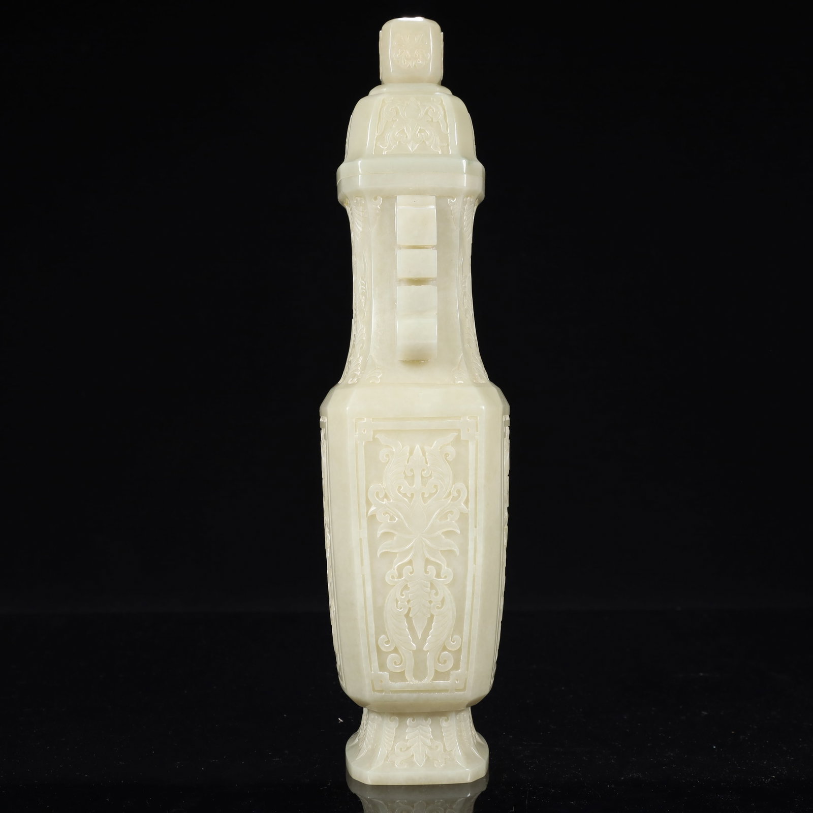 An Exquisite White Jade Flower Pattern Double-Ears Bottle - 10
