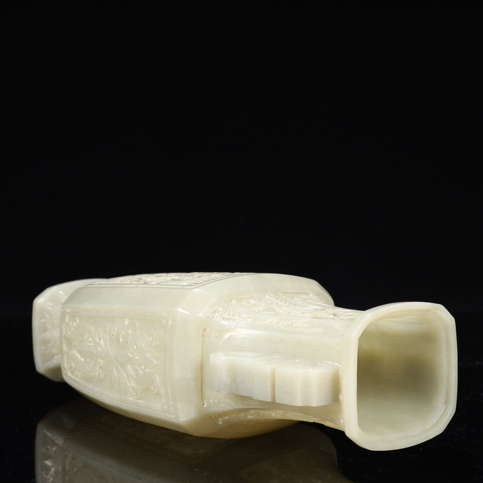 An Exquisite White Jade Flower Pattern Double-Ears Bottle - 12
