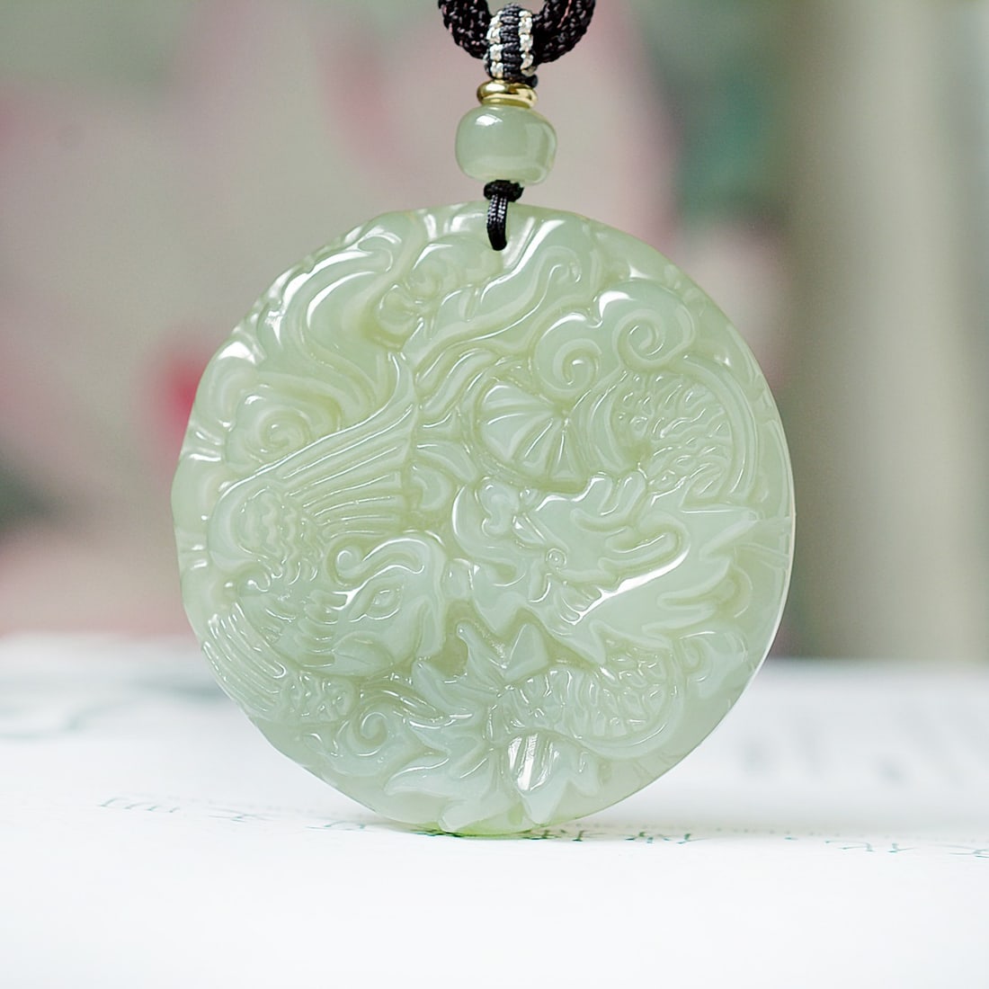 An Exquisite Greenish Jade Dragon Pattern Pendant: An Exquisite Greenish Jade Dragon Pattern Pendant,Size:1.9inx1.9in 青玉龙纹挂件