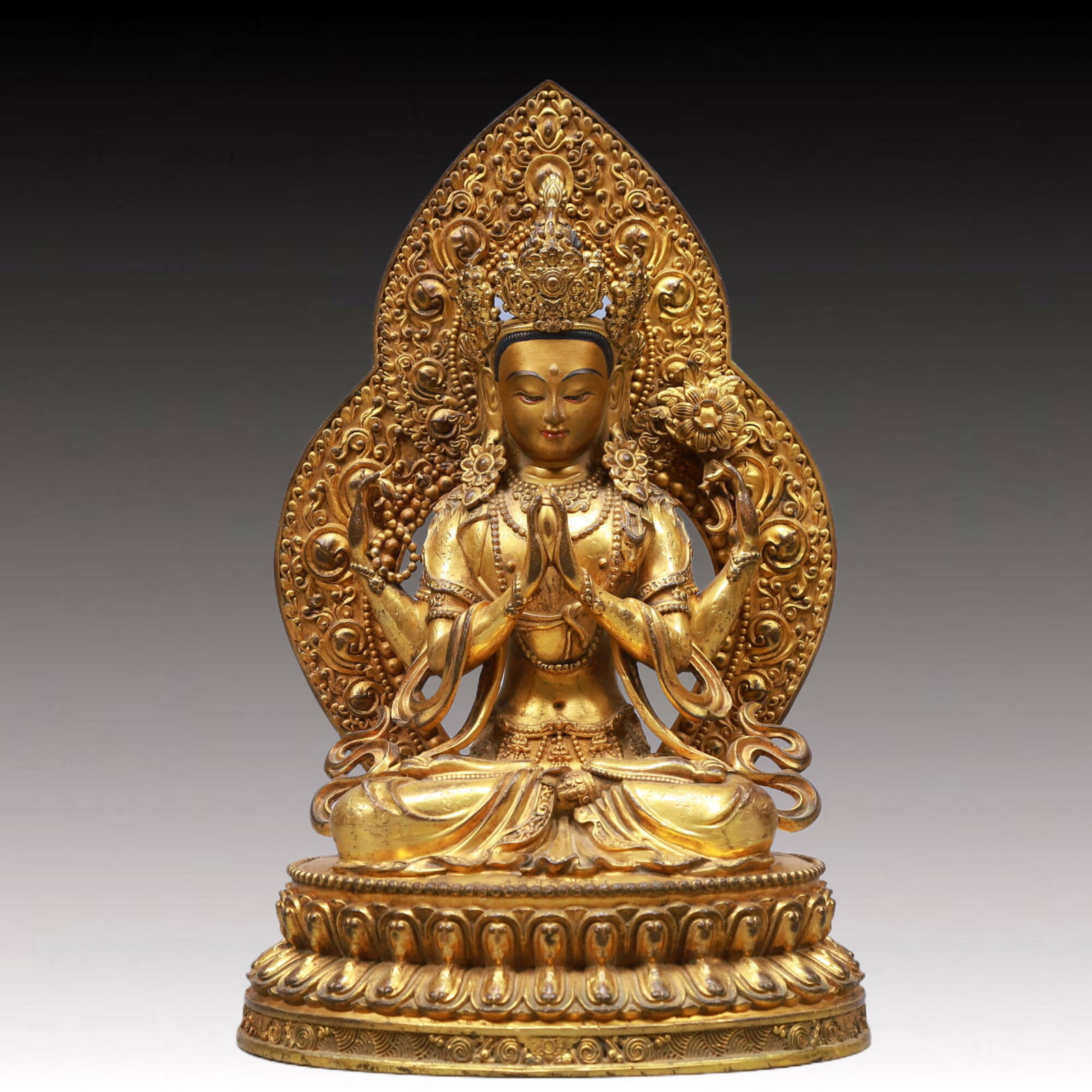 A Solemn Gilt Bronze Statue of Gautama??s Mother: A Solemn Gilt Bronze Statue of Gautama’s Mother,Qing Dynasty, China, Qianlong Mark,Size:21x14x13in,Weight:5500g 铜鎏金佛母像,清代,乾隆