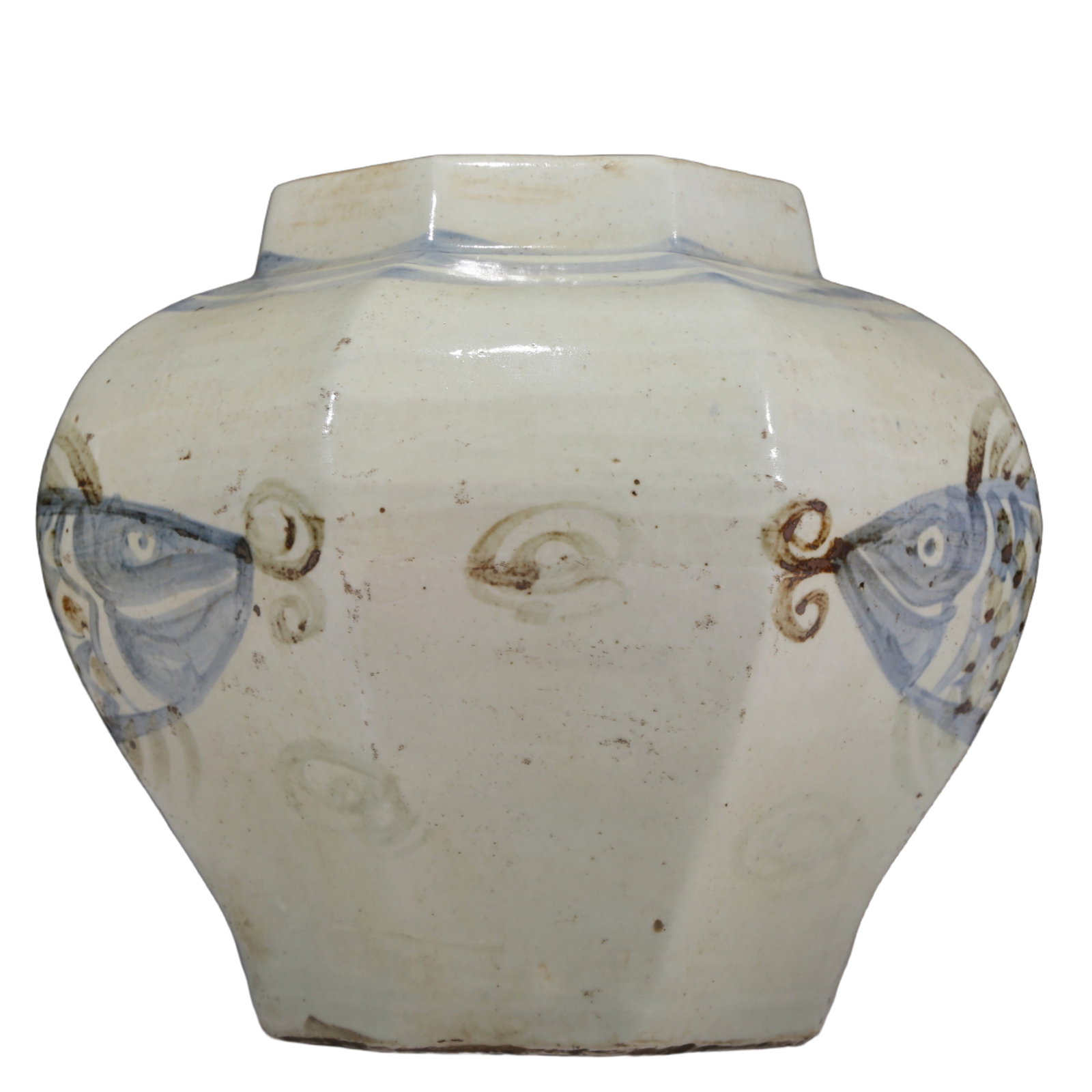 An Elaborate Blue And White Copper-Red 'Fish' Jar: An Elaborate Blue And White Copper-Red 'Fish' Jar. Ancient South Korea, Gaoli Period. Size:12.6inx10.6in. Weight:g. 高丽时期 青花釉里红鱼