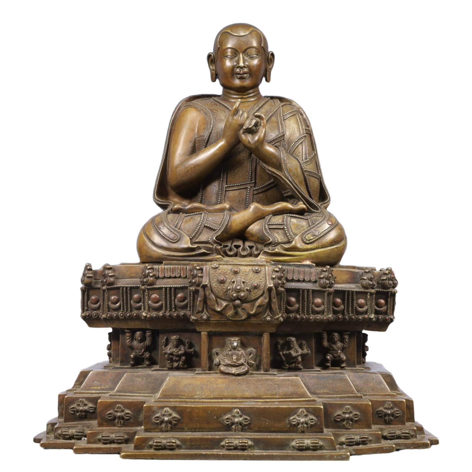 A Solemn Gilt Bronze Statue of Guru: A Solemn Gilt Bronze Statue of Guru, Ming Dynasty, China, Size:12.2inx7.5inx13.8in, Weight:10600g
