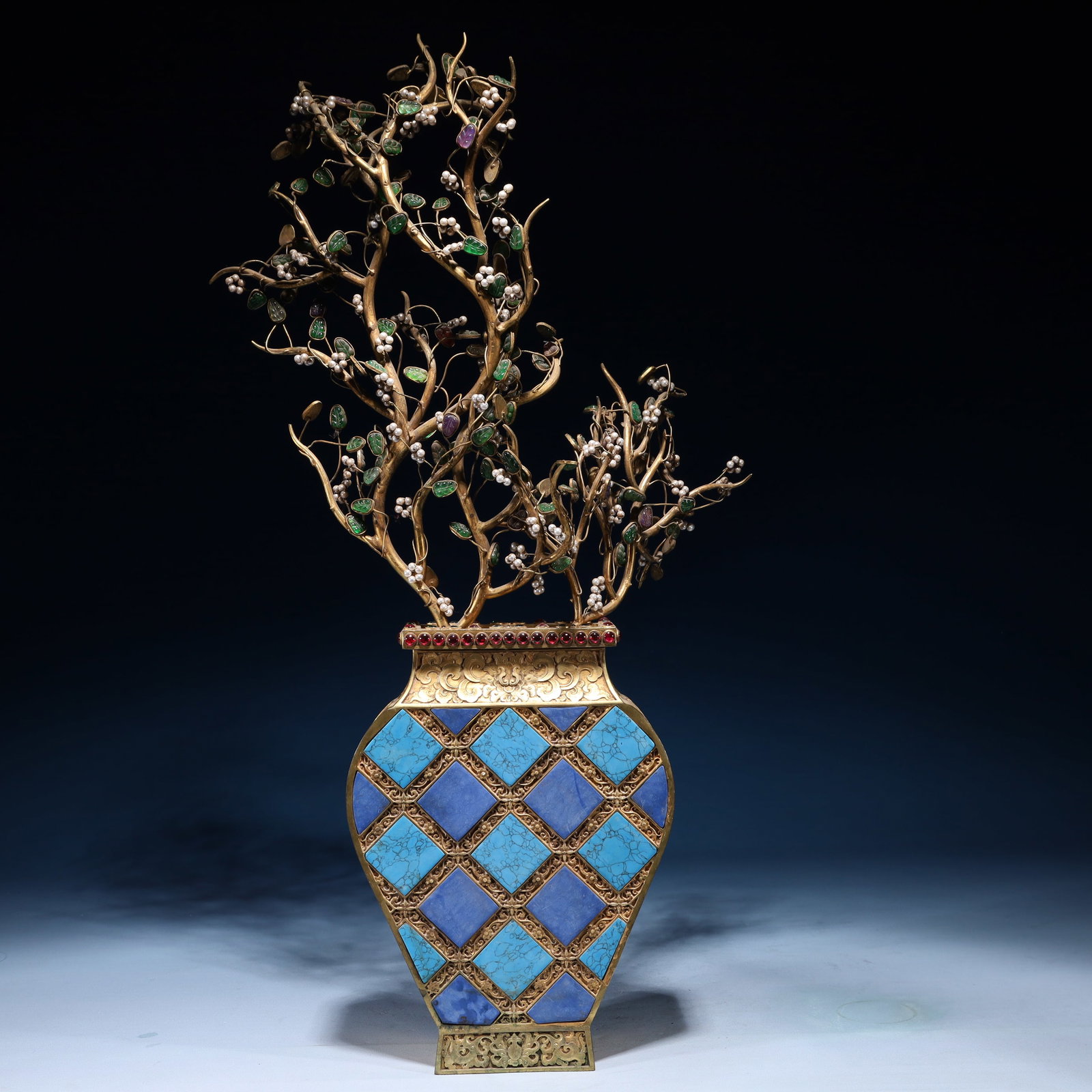 An Exquisite Cloisonne Gilt Flower Vase Ornament,Inlaid Turquoise (1 of 9)