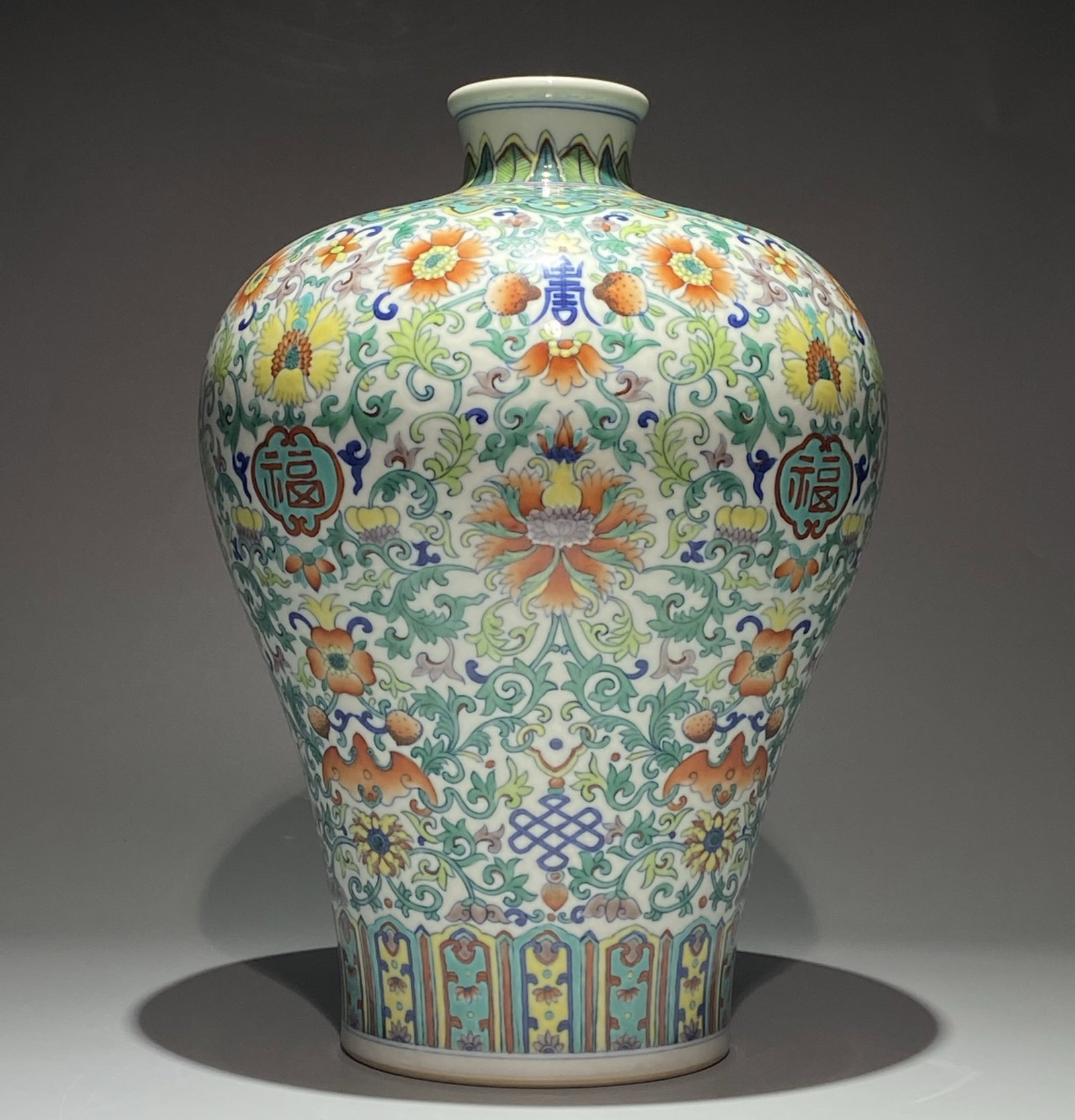 A Rare Doucai Lotus,Bats and Peach Pattern Vase: A Rare Doucai Lotus,Bats and Peach Pattern Vase,Qing Dynasty,China,Qianlong Six-character Mark,Size:14inx10.2in