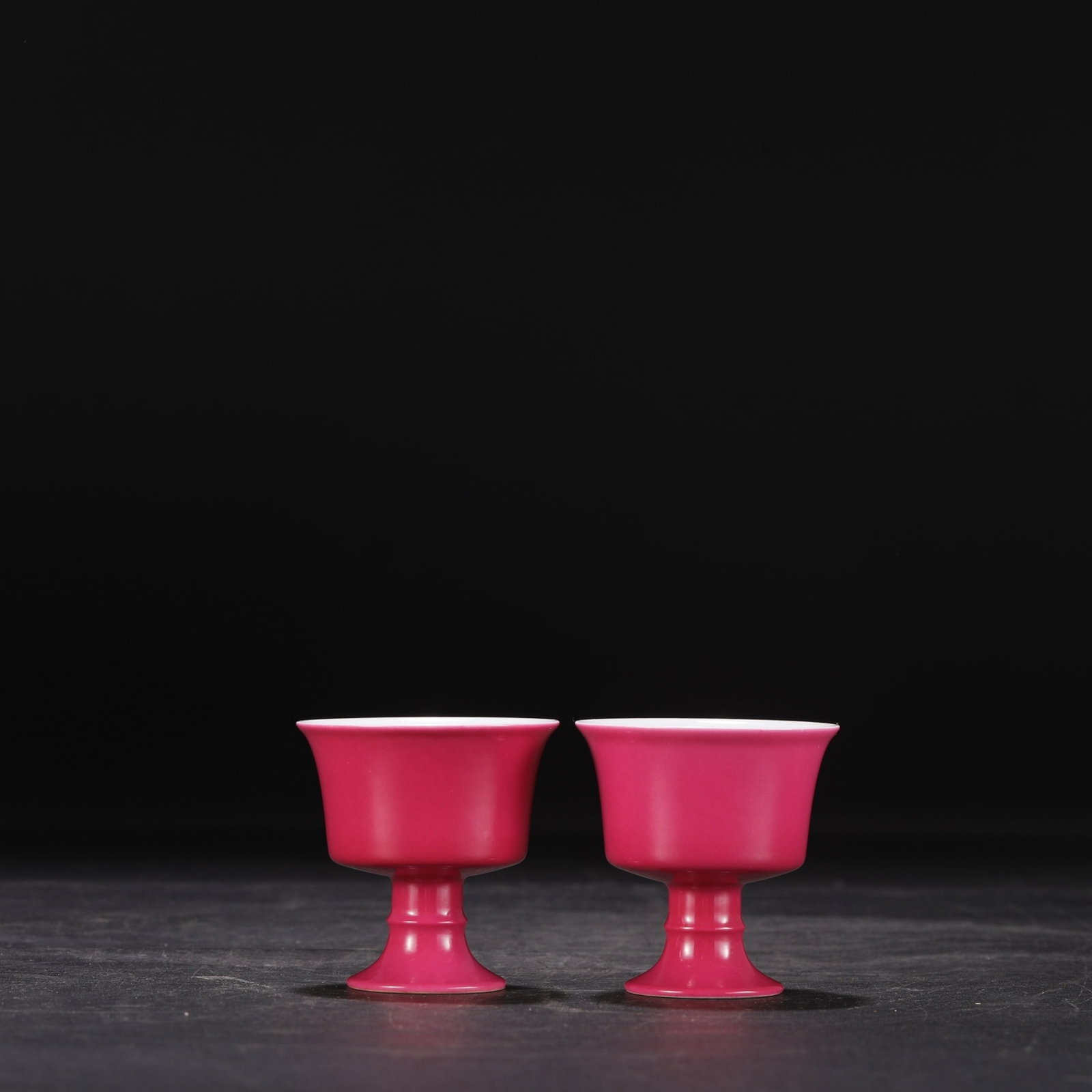 A Pair of Exquisite Ruby Red-Glazed Stem Cups - 2