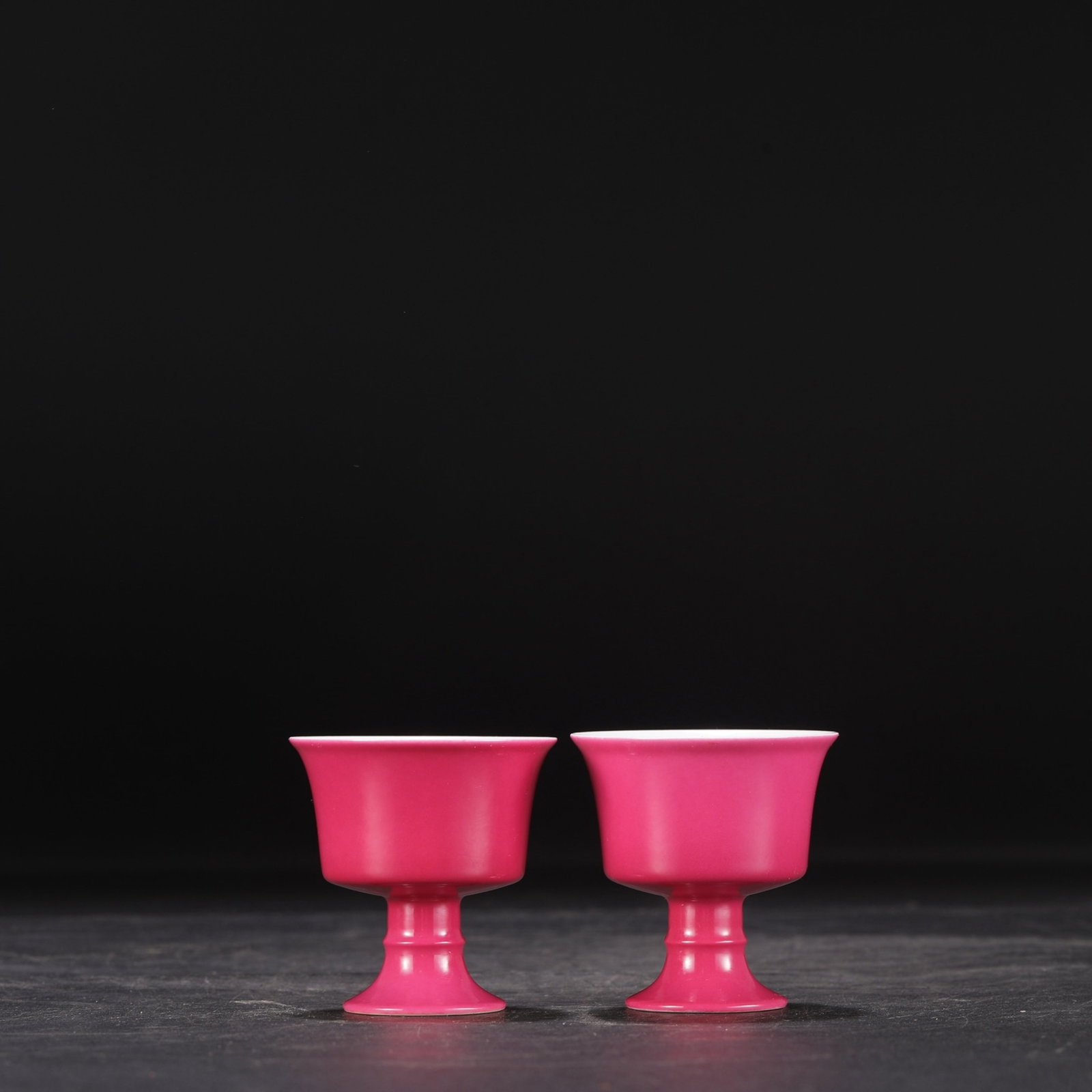 A Pair of Exquisite Ruby Red-Glazed Stem Cups - 5
