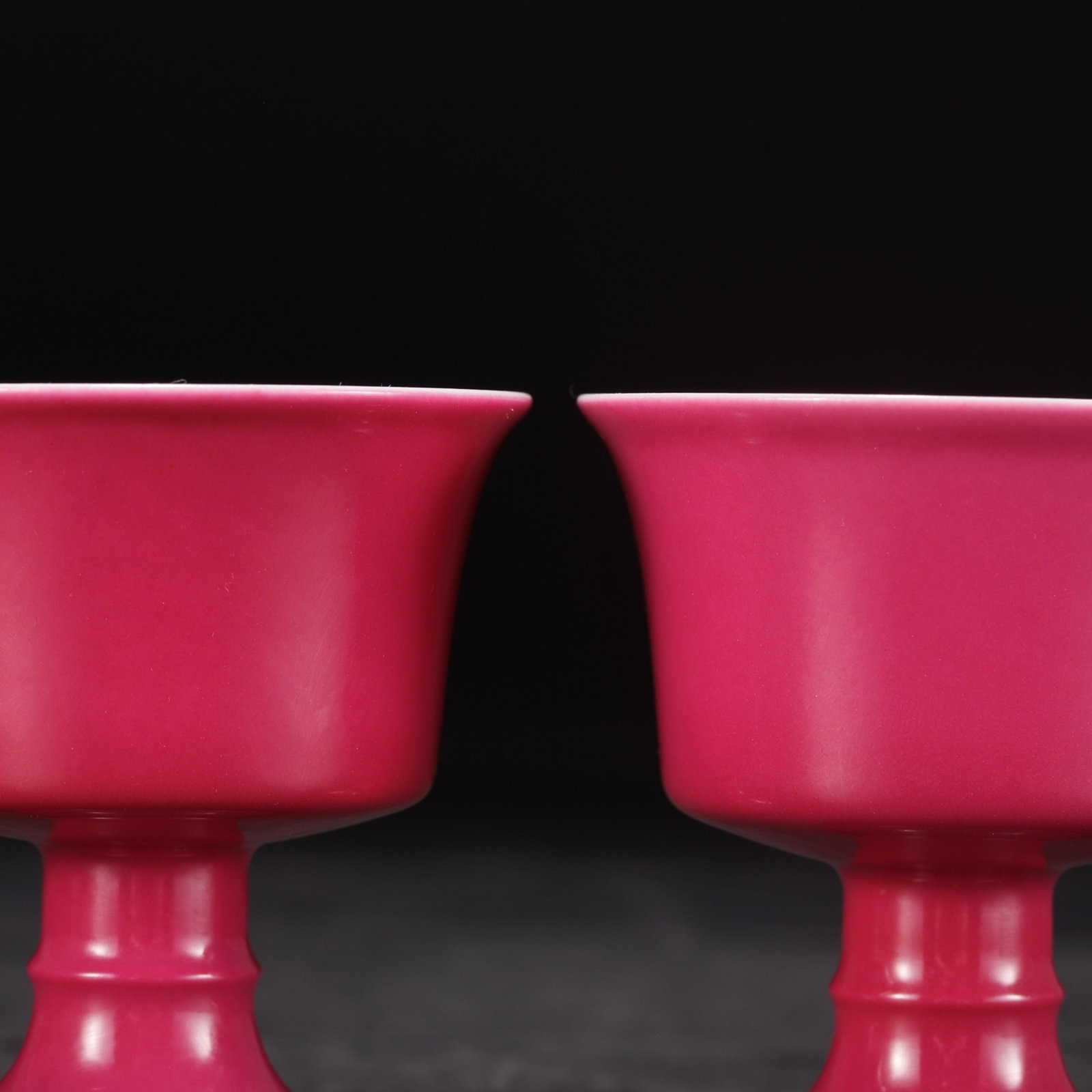 A Pair of Exquisite Ruby Red-Glazed Stem Cups - 7