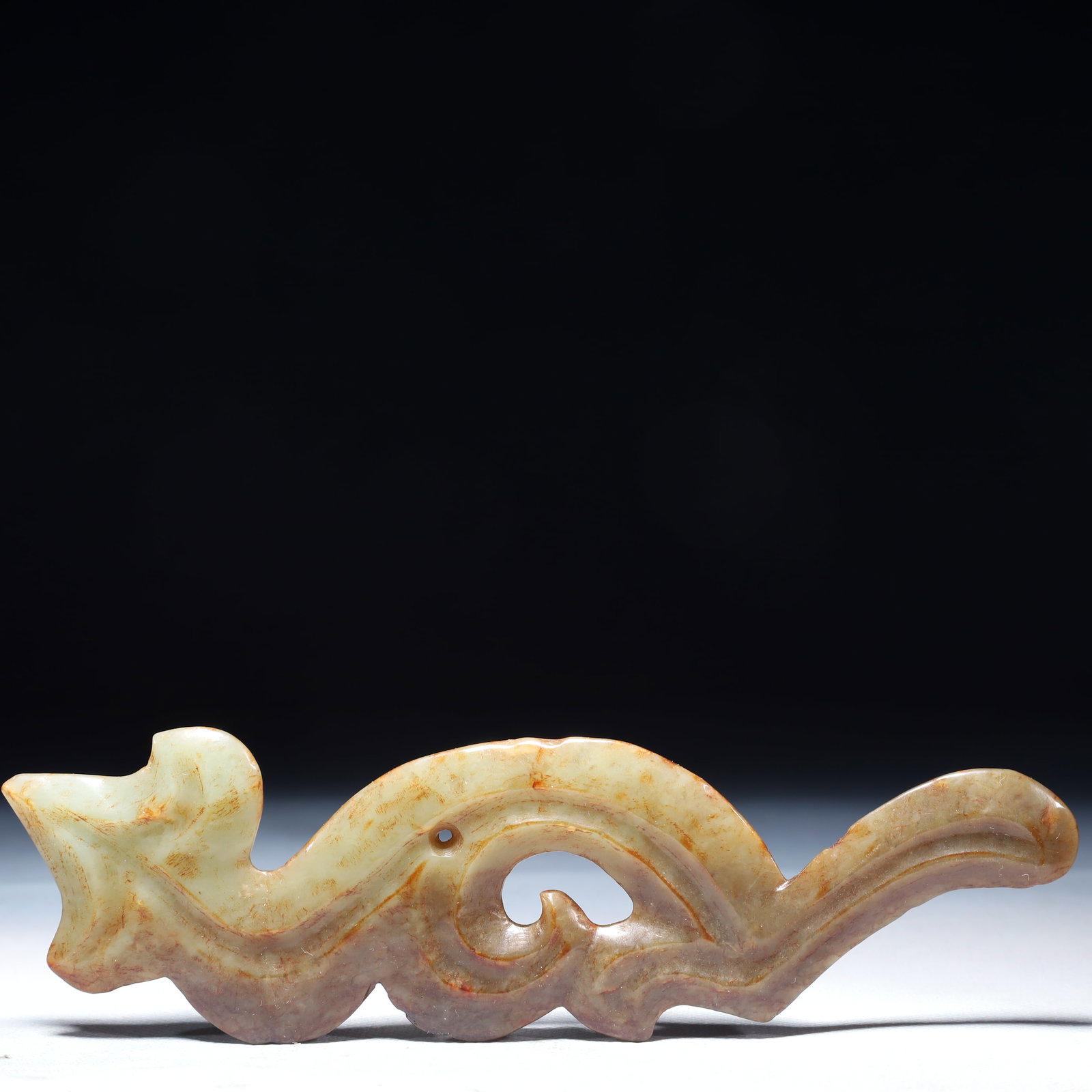 An Archaic Hongshan Culture White Jade Pendant: An Archaic Hongshan Culture White Jade Pendant,Ancient Time,China,Size:5.5inx2.4in,Weight:2.28g 红山文化白玉挂件,中国新石器