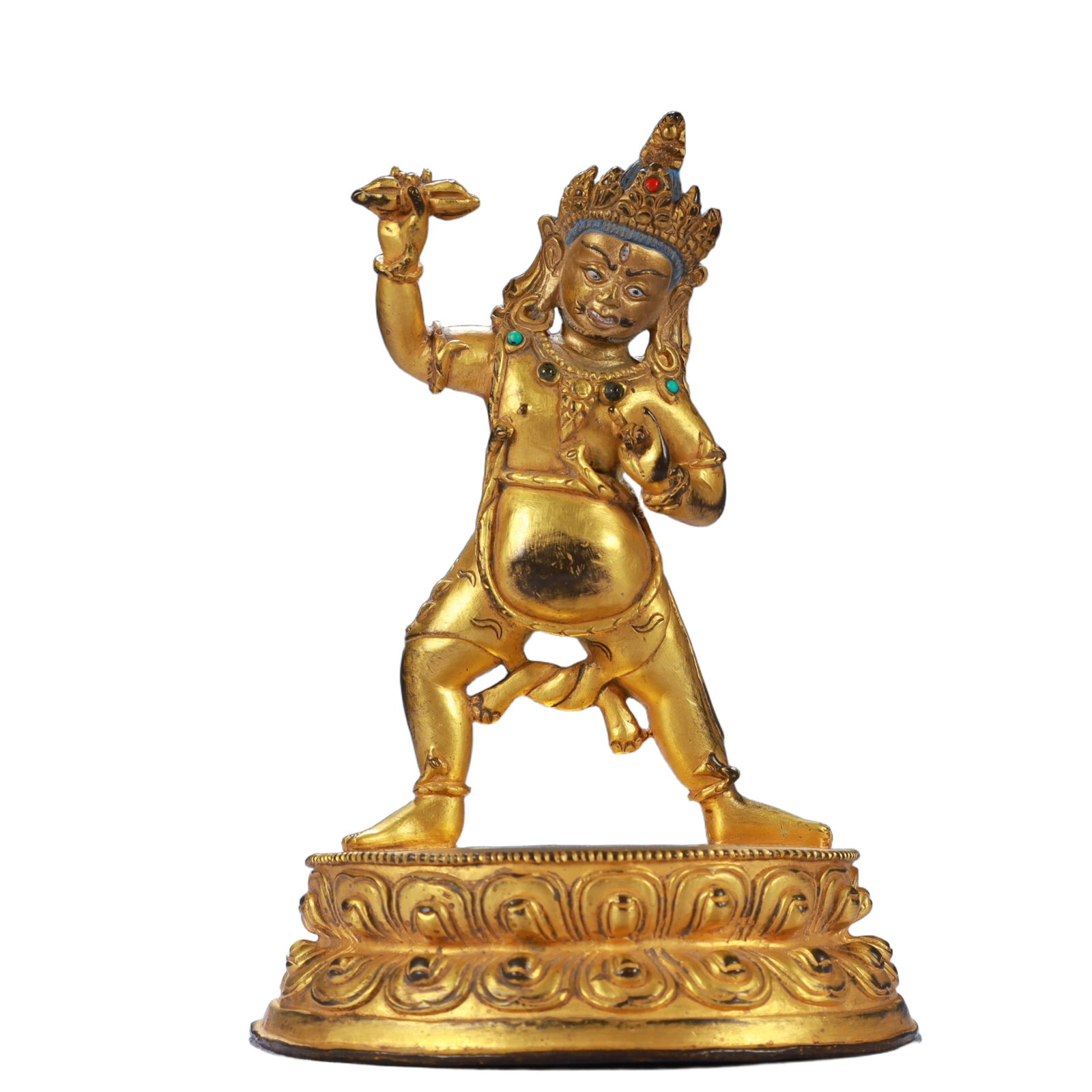 A Solemn Gilt Bronze Statue of Vajrasattva,Inlaid Turquoise: A Solemn Gilt Bronze Statue of Vajrasattva,Inlaid Turquoise,Qing Dynasty, China,Size:4.3inx2.8inx6.1in,Weight:650g 铜鎏金金刚萨陲像,嵌绿