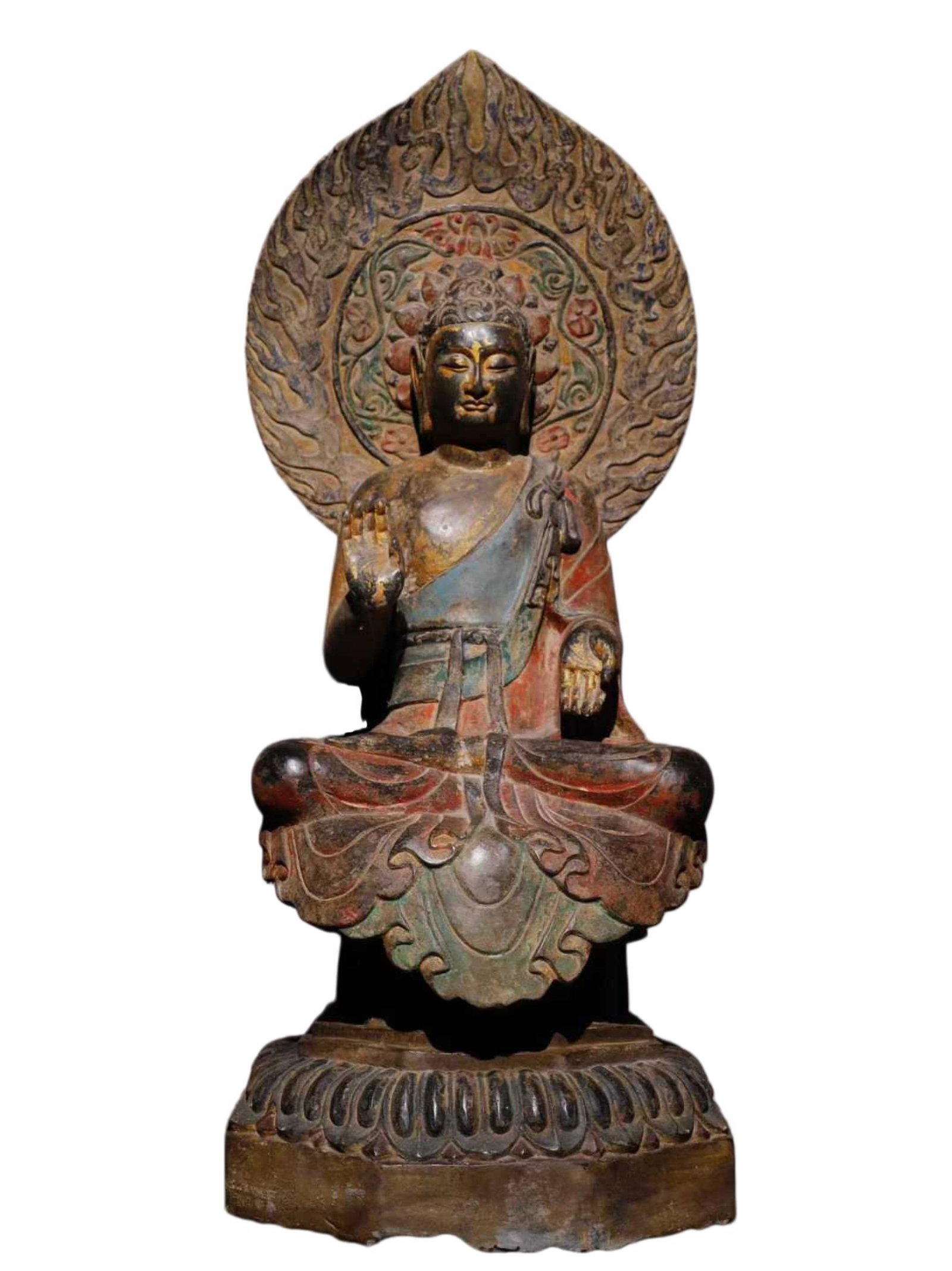 A Solemn Limestone Painted Color Statue of Sakyamuni (1 of 9)