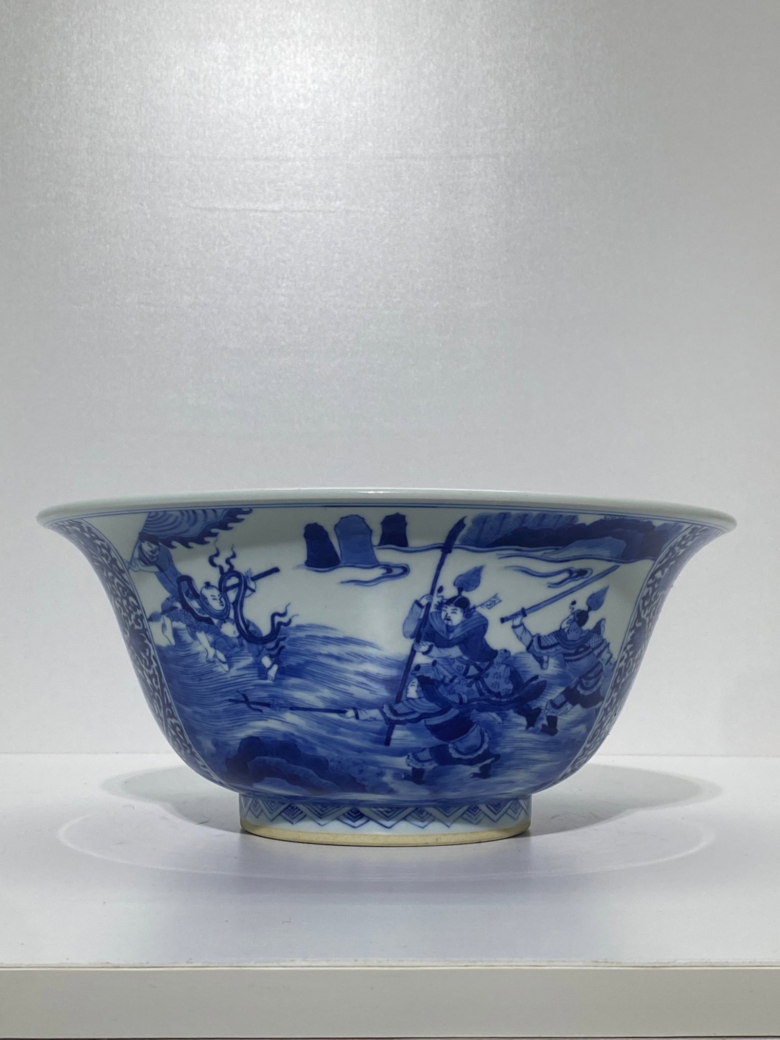 An Exquisite Blue and White Flower and Figure Pattern Bowl: An Exquisite Blue and White Flower and Figure Pattern Bowl,Qing Dynasty,China,Kangxi Six-character Mark,Size:4.8inx10.6in 青花花卉人物纹碗,中Þ