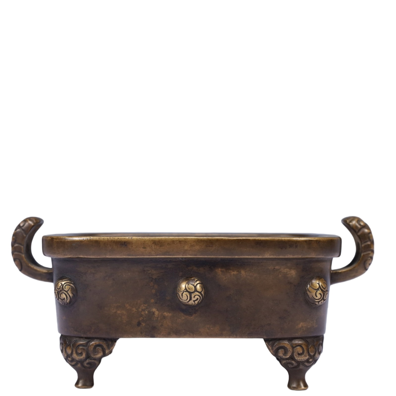 An Exquisite Bronze Double-Ears and Four Legs Censer,Qing Dynasty, China,With: An Exquisite Bronze Double-Ears and Four Legs Censer 铜双耳四足香炉,中国清代,带款