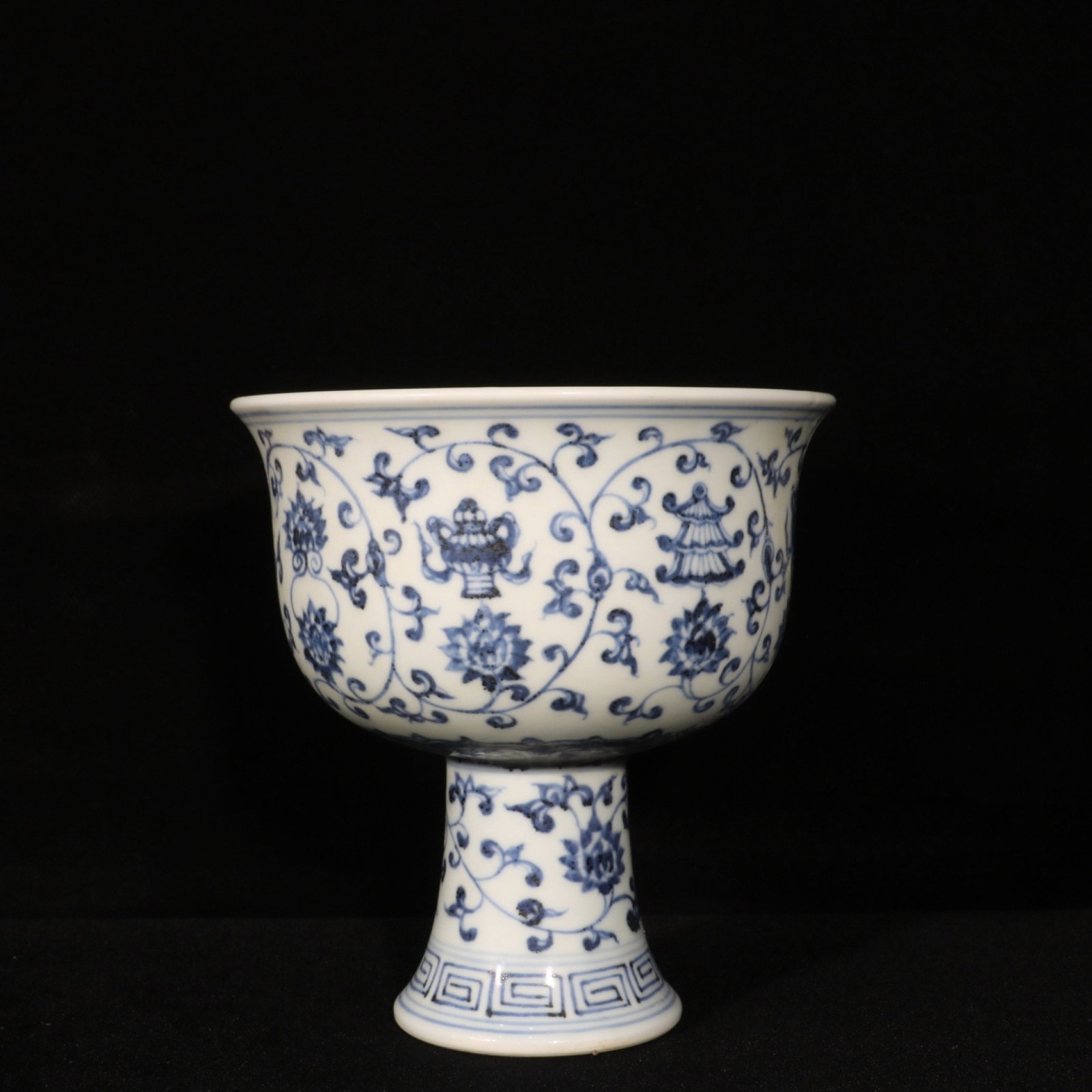 An Exquisite Blue and White Eight Treasures Pattern Stem Cup - 6