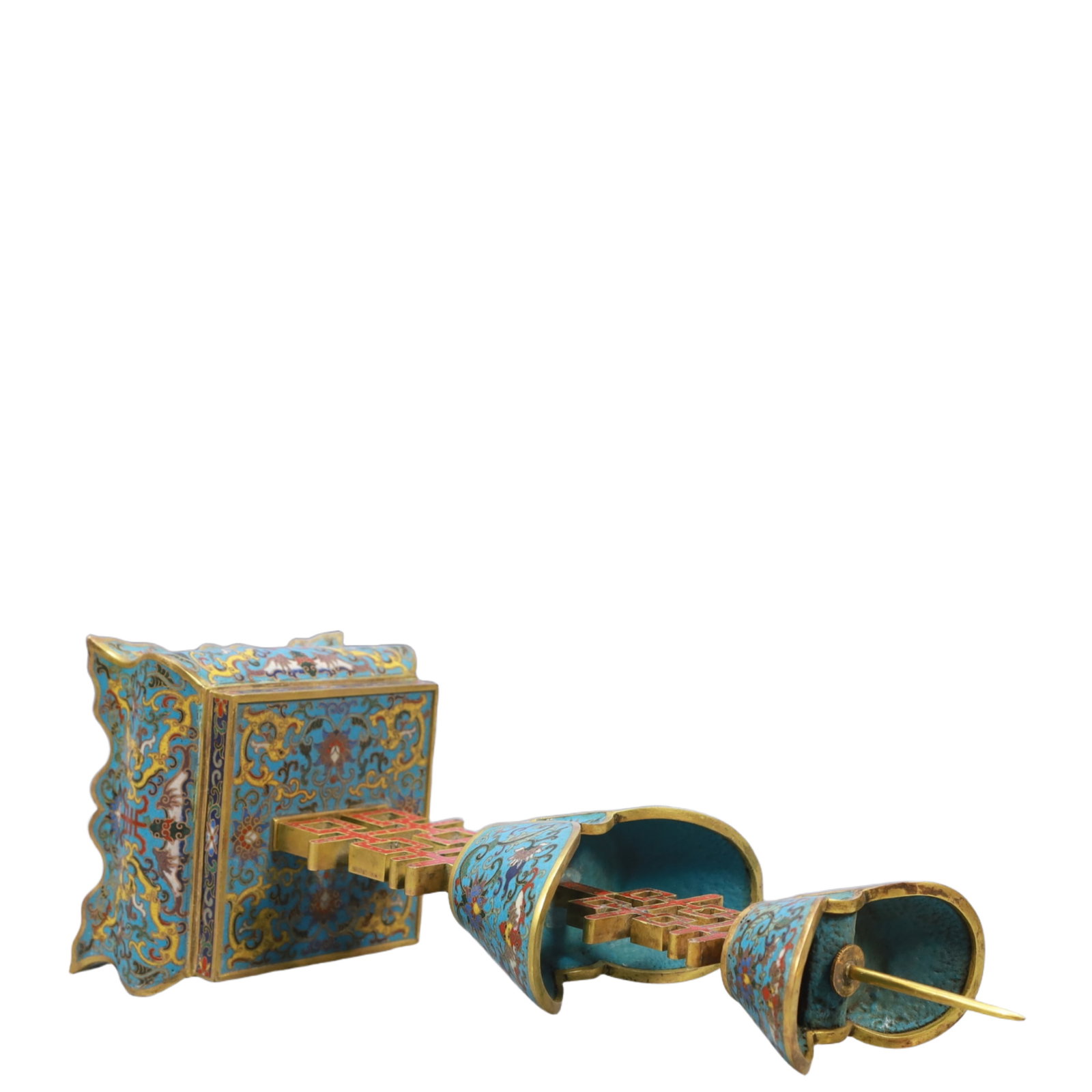 An Exquisite Cloisonne Lotus Pattern Xi-Character Candlesticks - 10