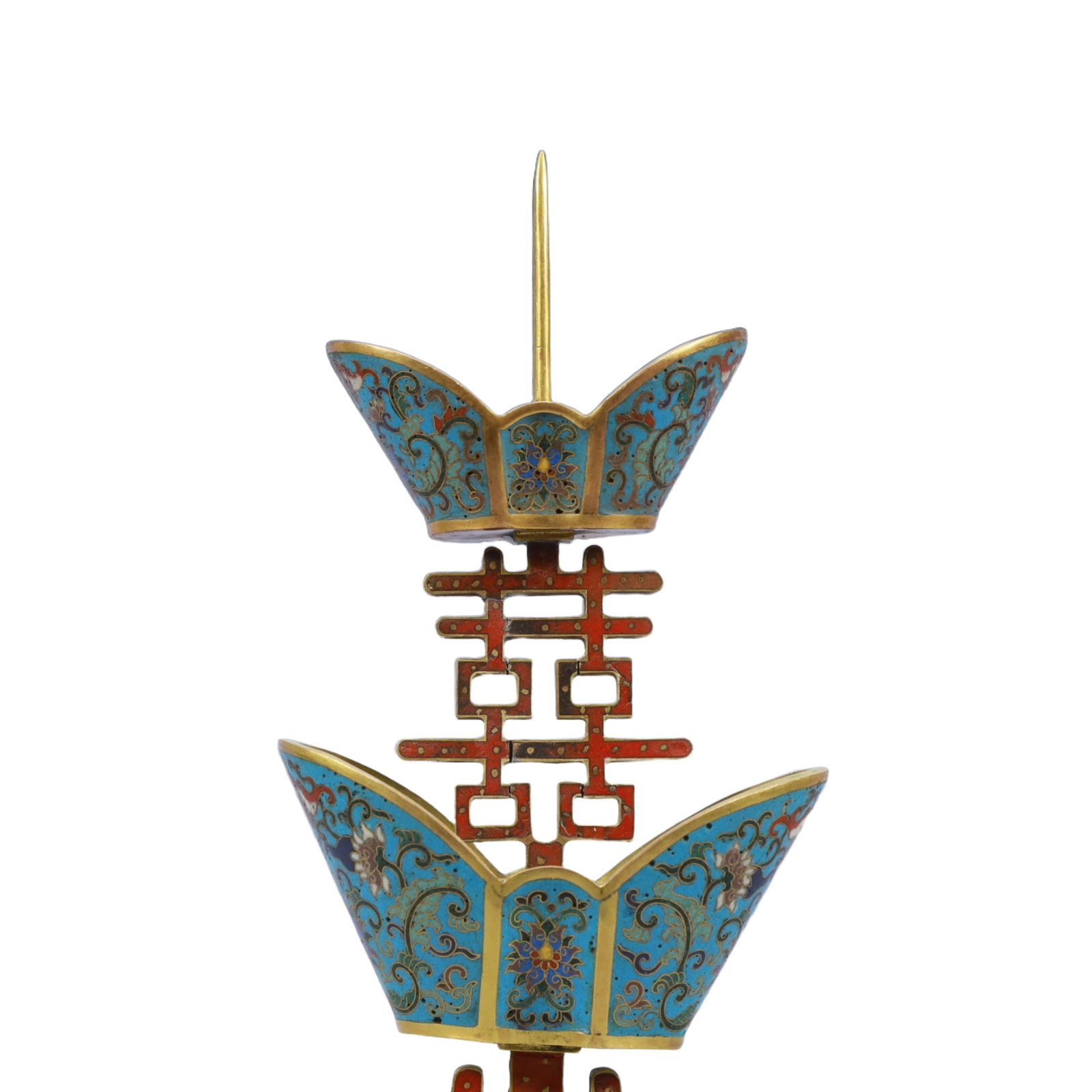 An Exquisite Cloisonne Lotus Pattern Xi-Character Candlesticks - 4