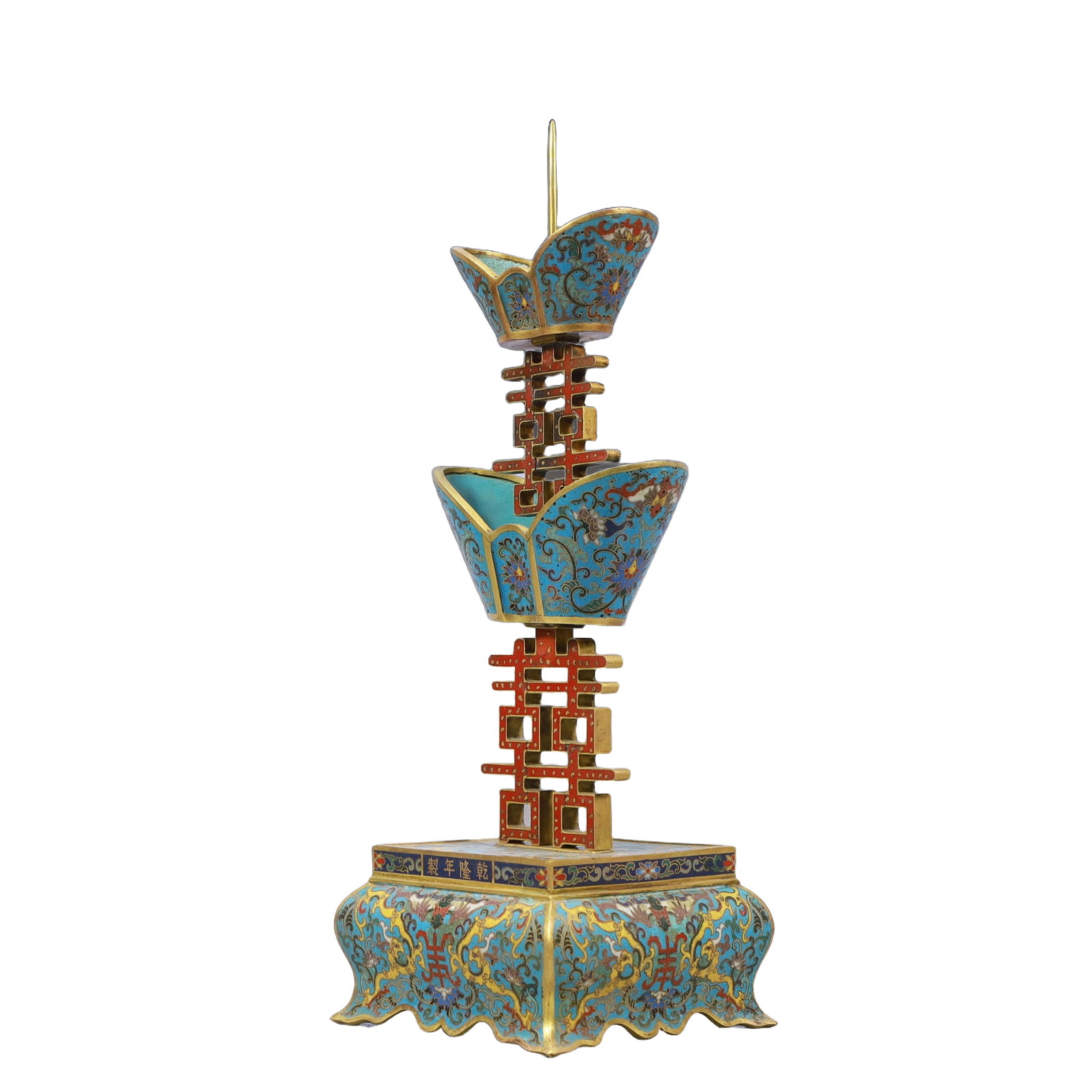 An Exquisite Cloisonne Lotus Pattern Xi-Character Candlesticks - 6