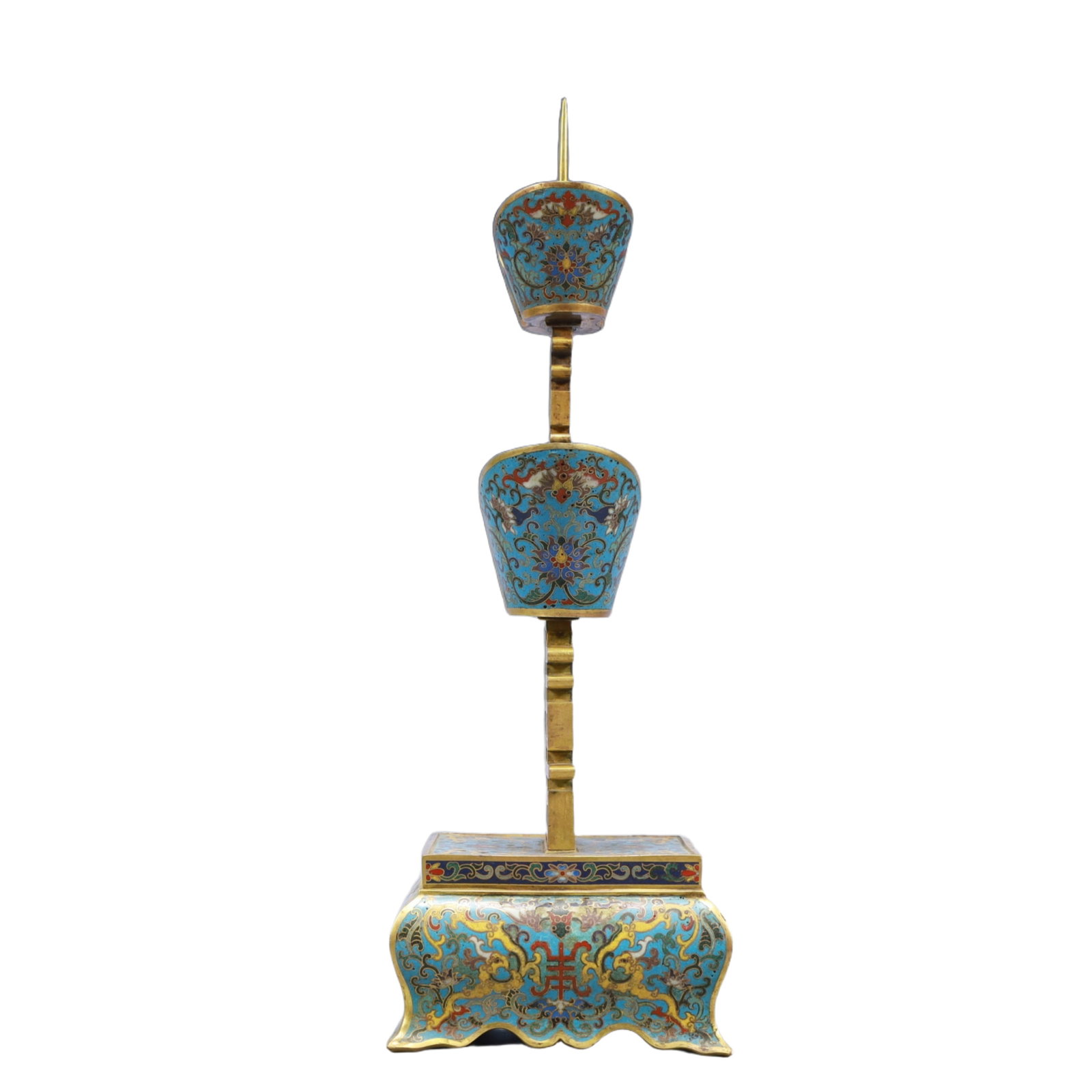 An Exquisite Cloisonne Lotus Pattern Xi-Character Candlesticks - 7