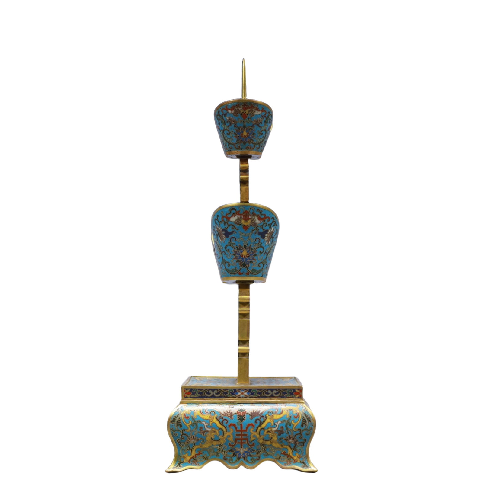 An Exquisite Cloisonne Lotus Pattern Xi-Character Candlesticks - 9