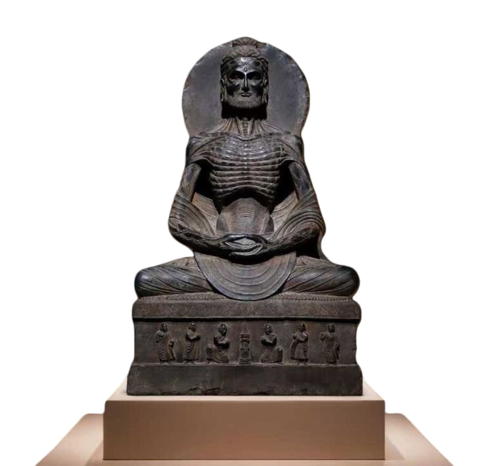 A Solemn Schistose Statue of Gandhara: A Solemn Schistose Statue of Gandhara,N.Qi,China,Size:39.4inx23.6inx7.1in 片岩石犍陀罗像,中国北齐时期