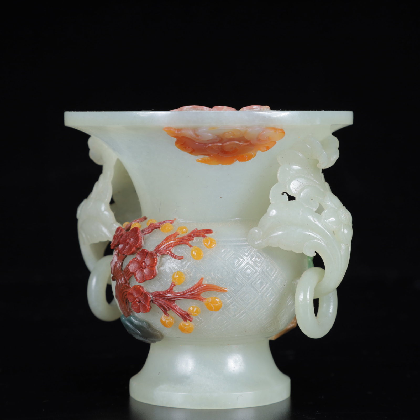 An Exquisite White Jade Flower Pattern Double-Ears Cup - 3