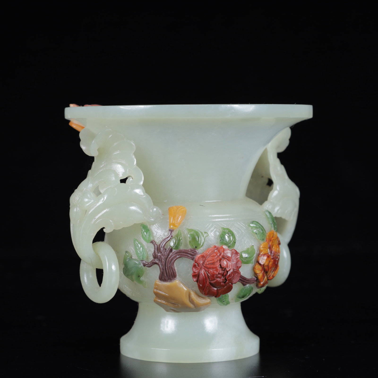 An Exquisite White Jade Flower Pattern Double-Ears Cup - 5