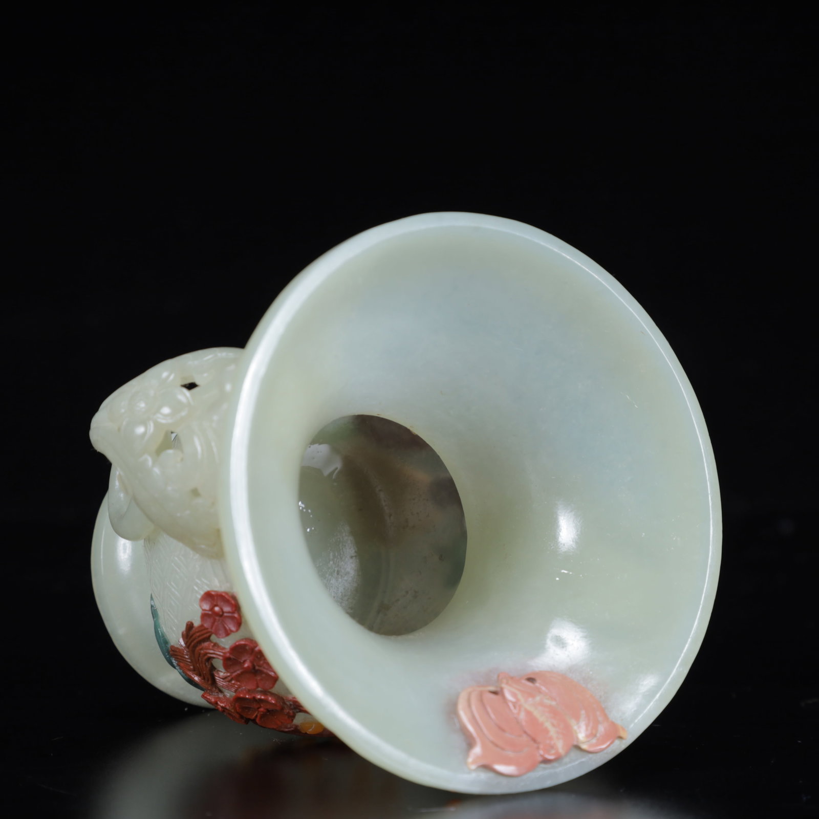 An Exquisite White Jade Flower Pattern Double-Ears Cup - 9