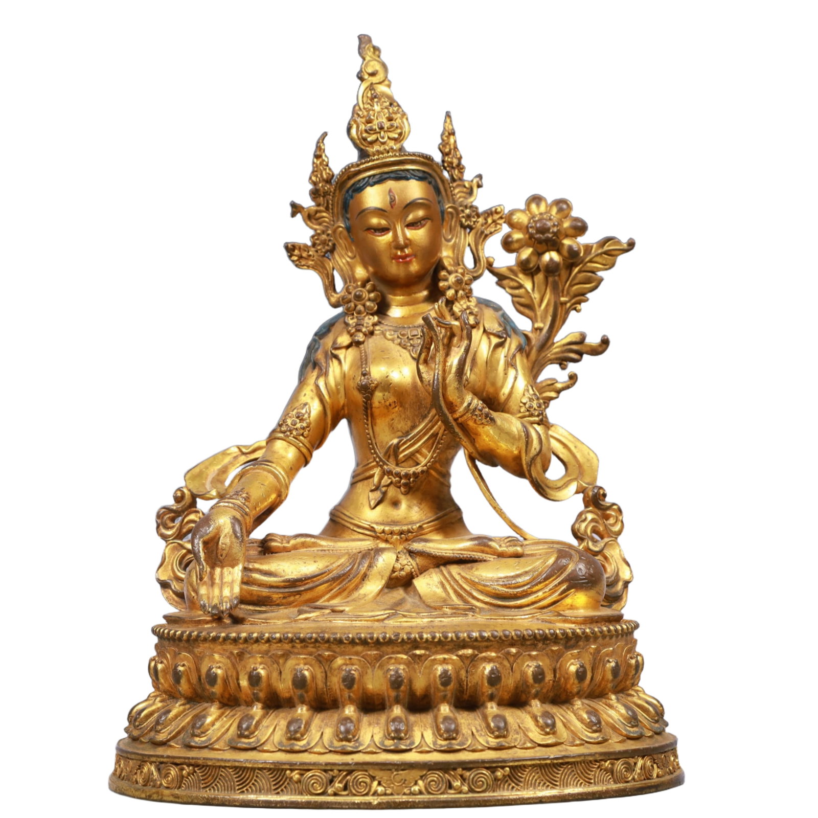 A Solemn Gilt Bronze Statue of Avalokitesvara: A Solemn Gilt Bronze Statue of Avalokitesvara, Qing Dynasty, China, Qianlong Mark, Size:8.7inx6.7inx12.2in, Weight:4450g