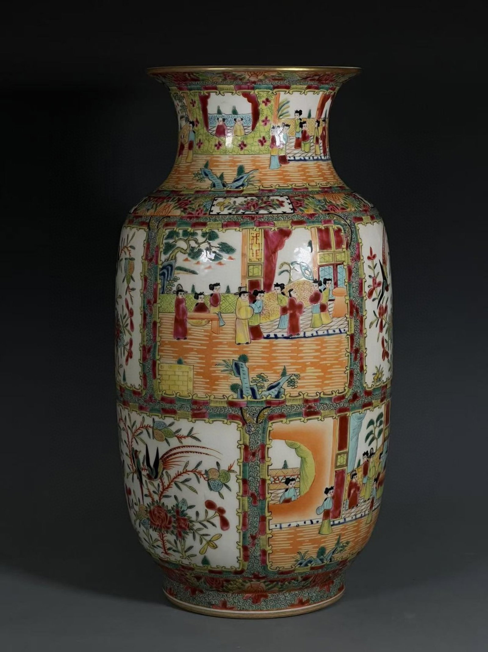 An Exquisite Famille-Rose Painted Gold Figure,Flower and Bird Pattern Vase (1 of 8)