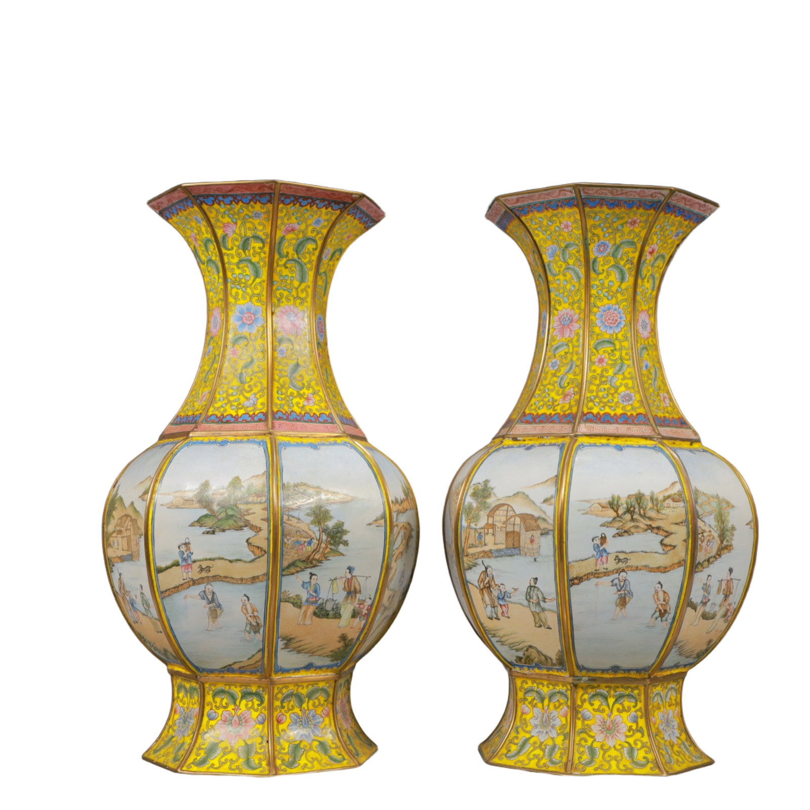 A Pair of Rare Painted Enamel Character and Story Pattern Vases (1 of 12)