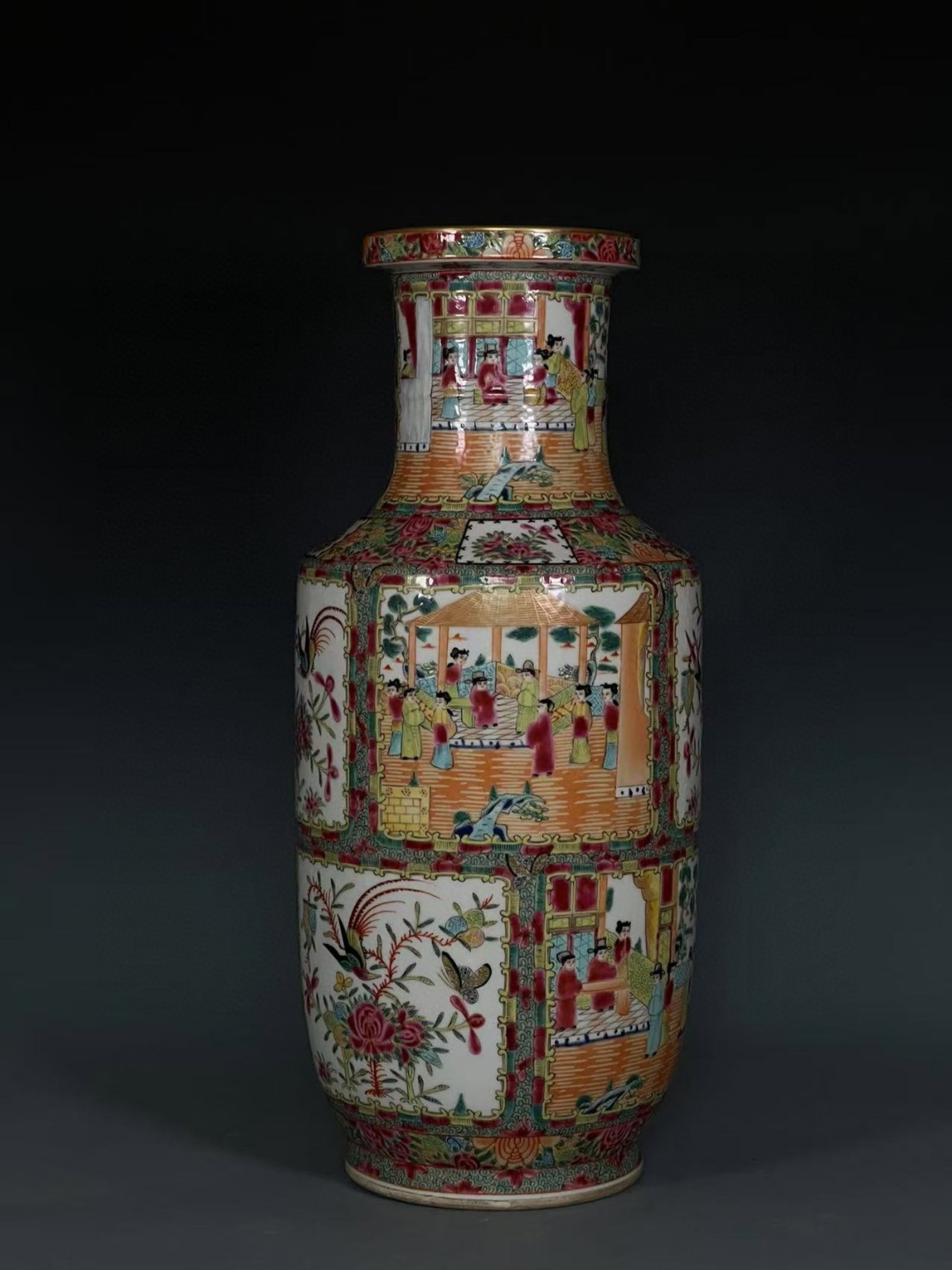 An Exquisite Famille-Rose Painted Gold Figure,Flower and Bird Pattern Vase (1 of 8)