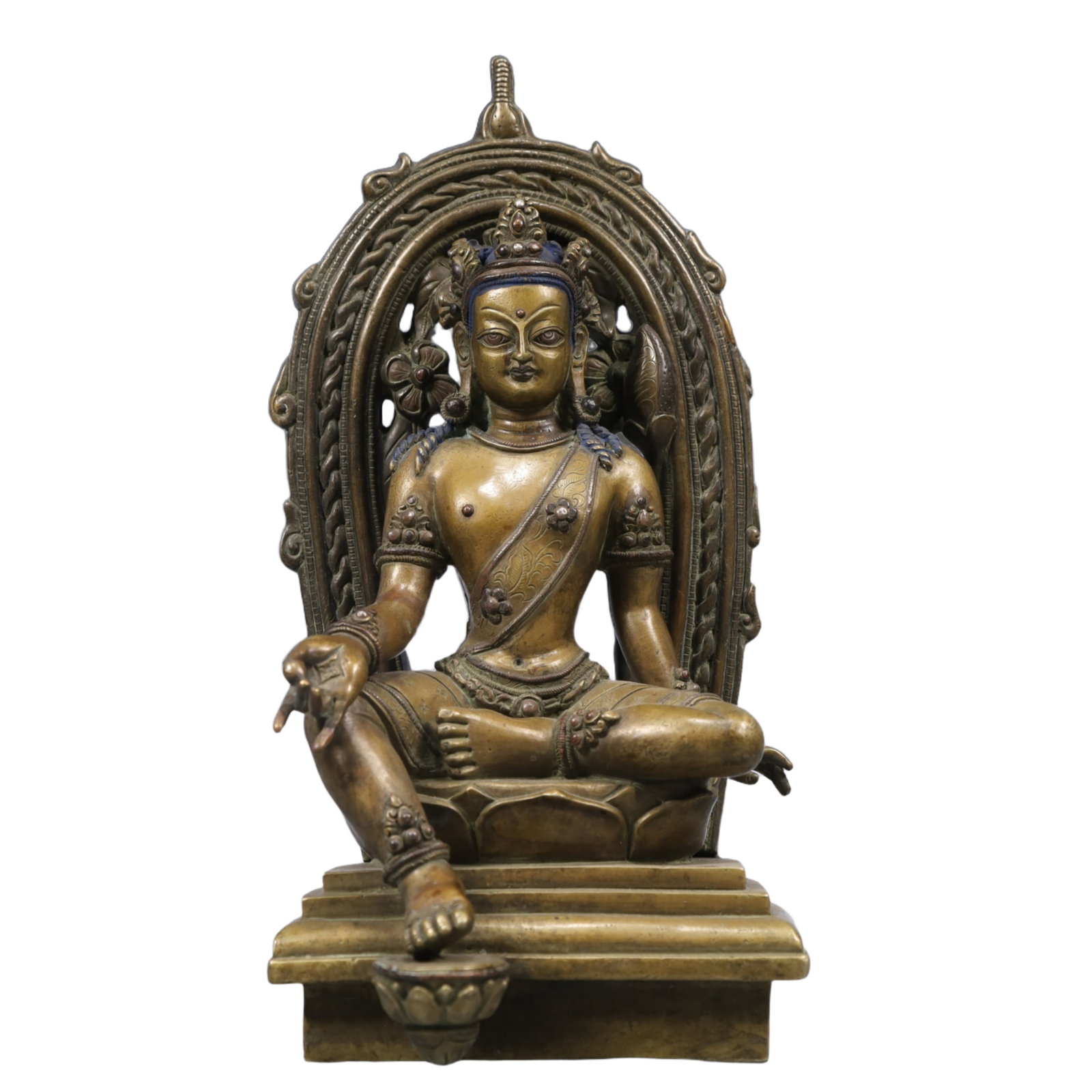 A Solemn Bronze Statue of Tara, With Inscription: A Solemn Bronze Statue of Tara, With Inscription, Qing Dynasty, China, Size:5.1inx5.3inx10.6in, Weight:3750g