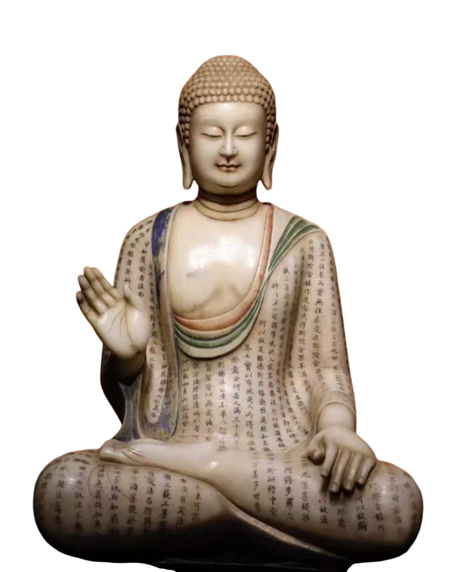 A Solemn Marble Painted Color Statue of Sakyamuni,With Scriptures (1 of 10)