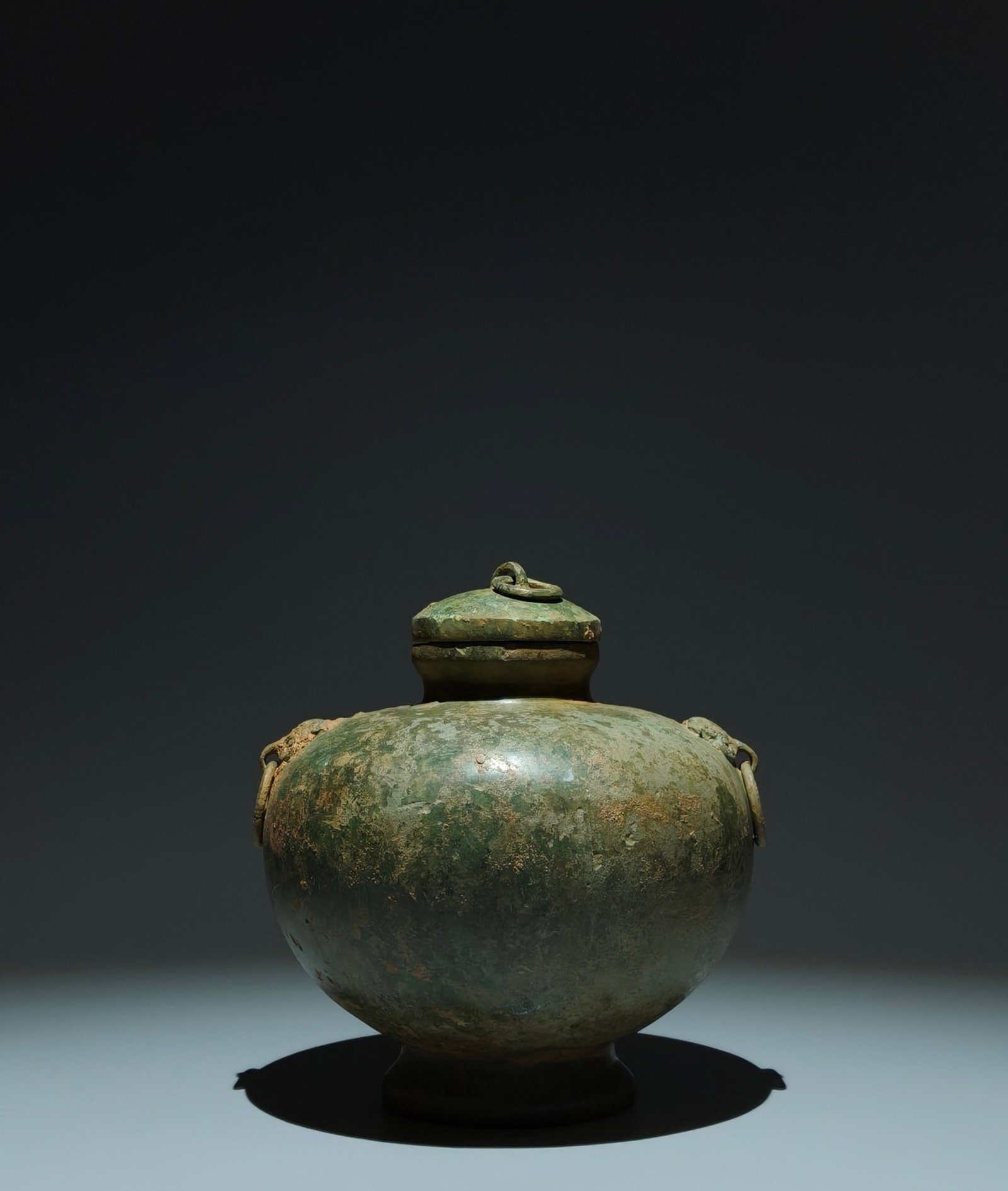 An Archaic Bronze Beast-Ears Food Vessel: An Archaic Bronze Beast-Ears Food Vessel,the Warring States period in China,Size:7.7inx6.9in 青铜兽耳食器,中国战国时期