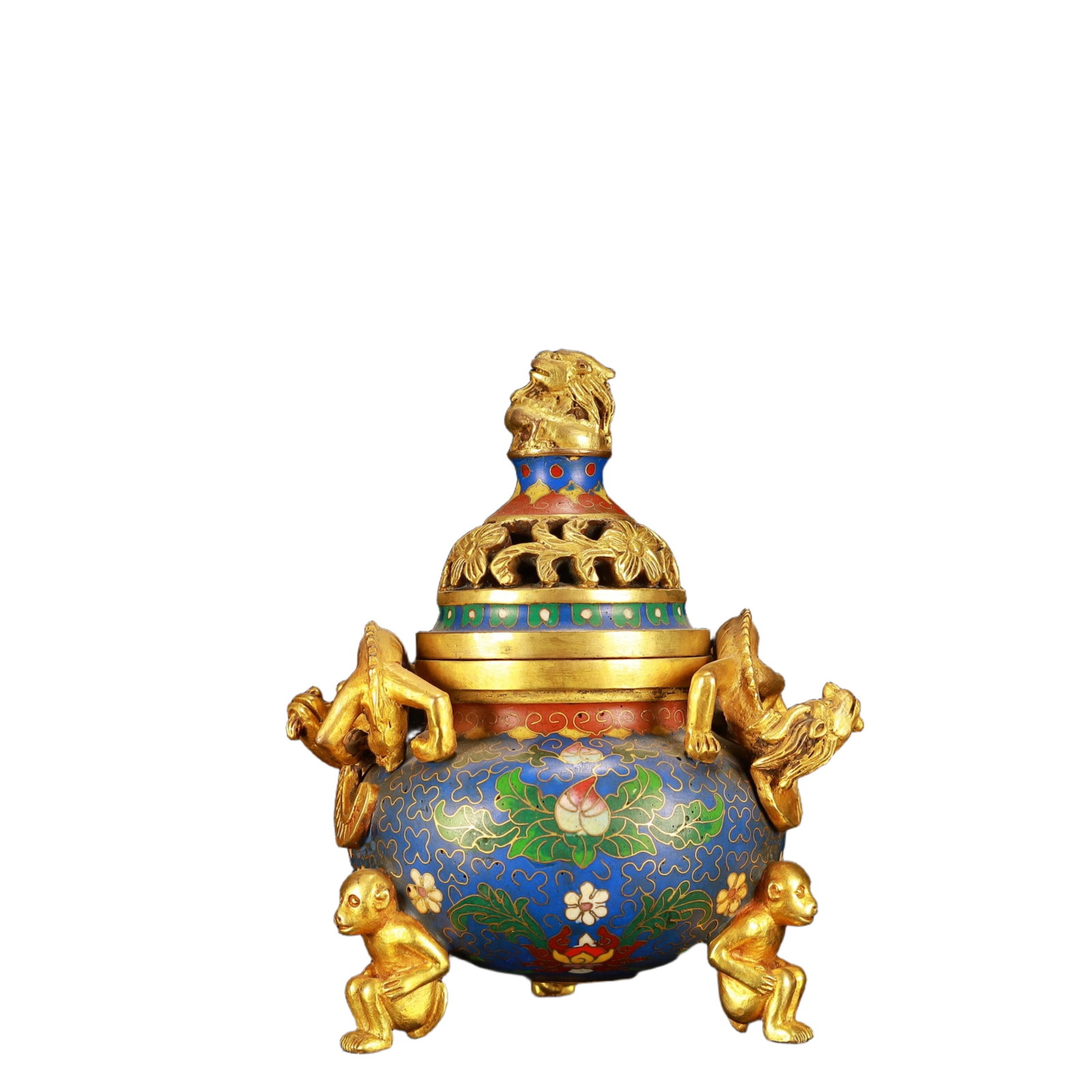 An Exquisite Cloisonne Flower Pattern Dragon-Ears Monkey-Legs Censer: An Exquisite Cloisonne Flower Pattern Dragon-Ears Monkey-Legs Censer,(A type of enamelware with metal wires separating colored glaze, originating in China),Ming Dynasty,China,Xuande Six-character Mark