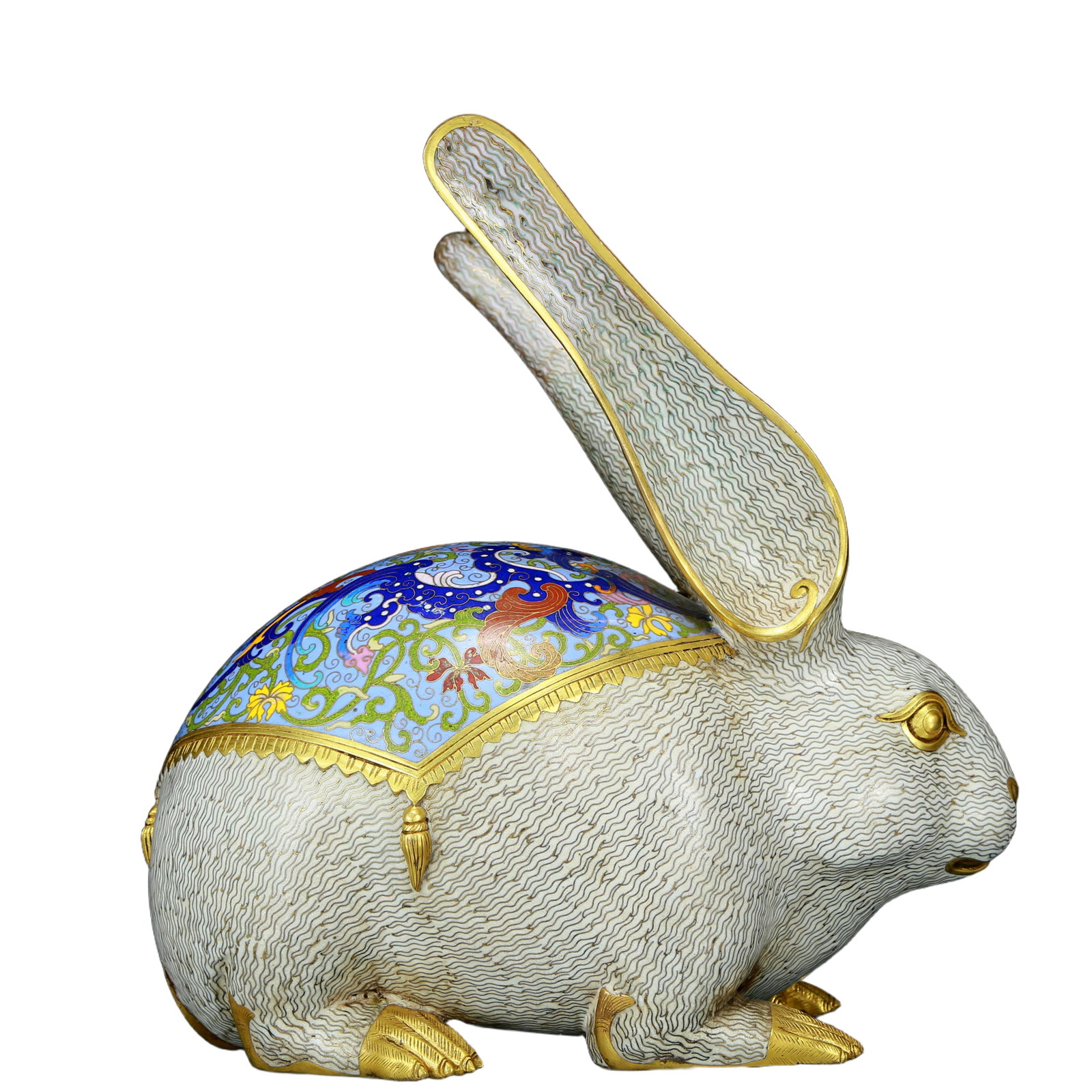 A Marvelous Cloisonne Rabbit: A Marvelous Cloisonne Rabbit. Cast with a plump body enameled in detail with fine hair markings. Chinese Qing Dynasty. Qianlong Four-Character Mark. Size:13inx7.5inx11.8in 清代