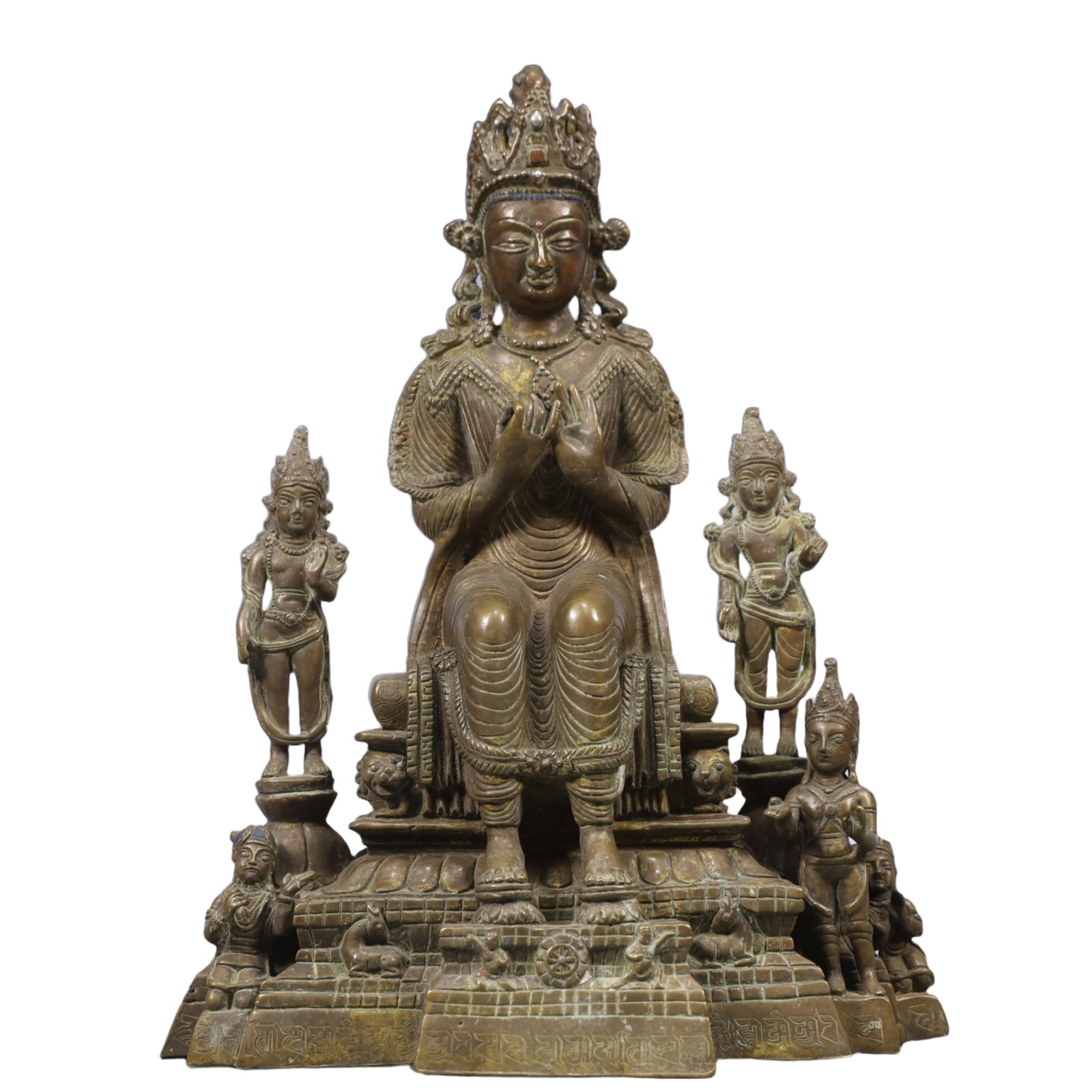 A Solemn Bronze Statue of Avalokitesvara, With Inscription: A Solemn Bronze Statue of Avalokitesvara, With Inscription, Qing Dynasty, China, Size:8.7inx4.7inx11.4in, Weight:3500g