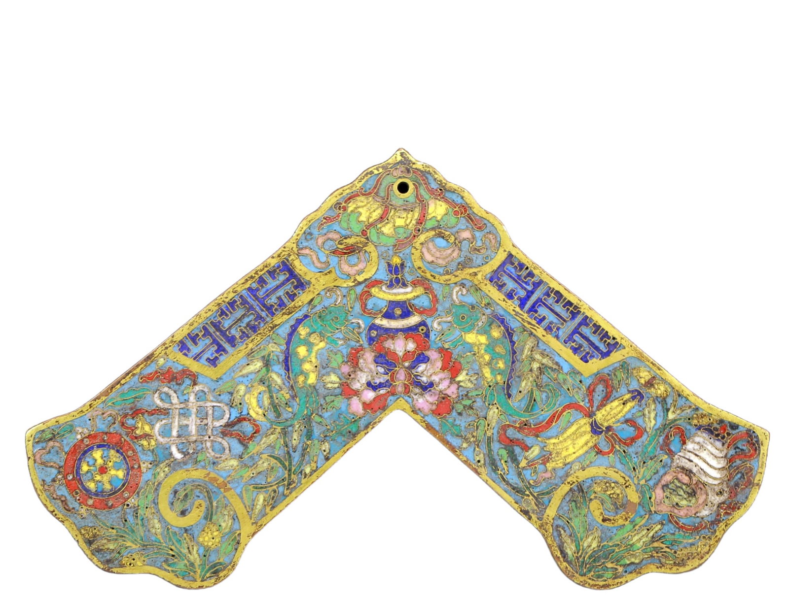 An Exquisite Cloisonne Eight Treasures Pattern Pendant: An Exquisite Cloisonne Eight Treasures Pattern Pendant,Qing Dynasty, China,Size:9.4inx5.9in,Weight:765g 景泰蓝八宝纹挂件，清代