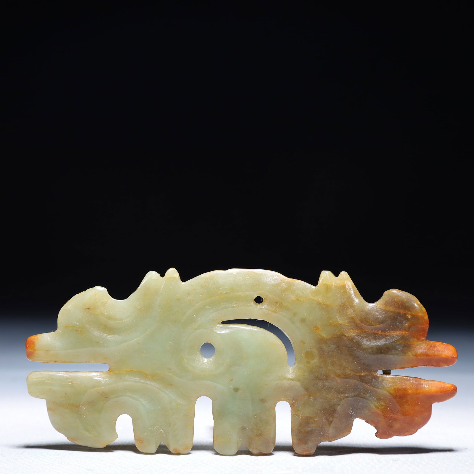An Archaic Hongshan Culture Greenish Jade Pendant: An Archaic Hongshan Culture Greenish Jade Pendant,Ancient Time,China,Size:4.7inx2in,Weight:65.2g 红山文化青白玉挂件,中国新௾