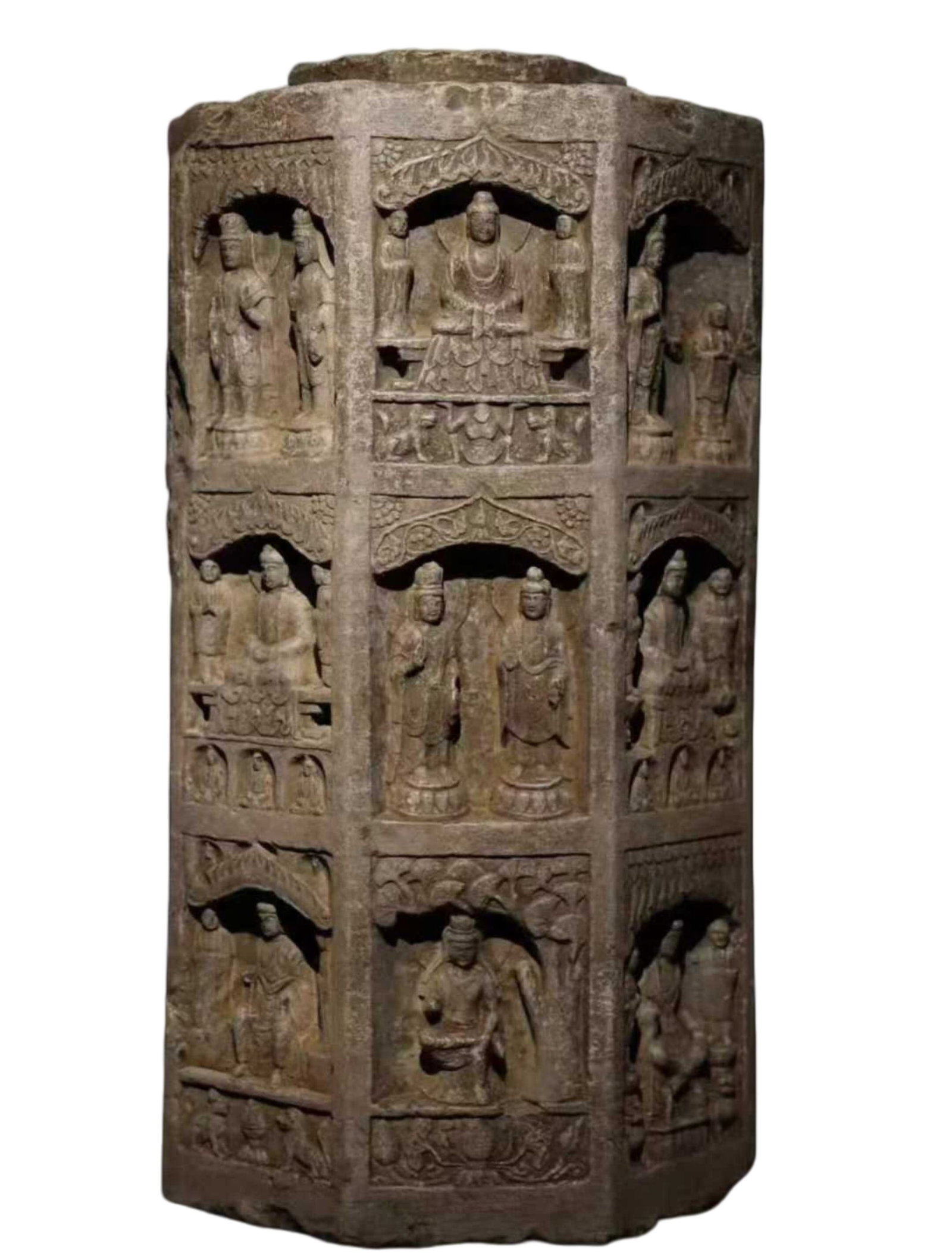 A Solemn Limestone Craved Buddha Pillar: A Solemn Limestone Craved Buddha Pillar,Tang Dynasty,China,Size:33.5inx17.7in 青石佛柱,中国唐代