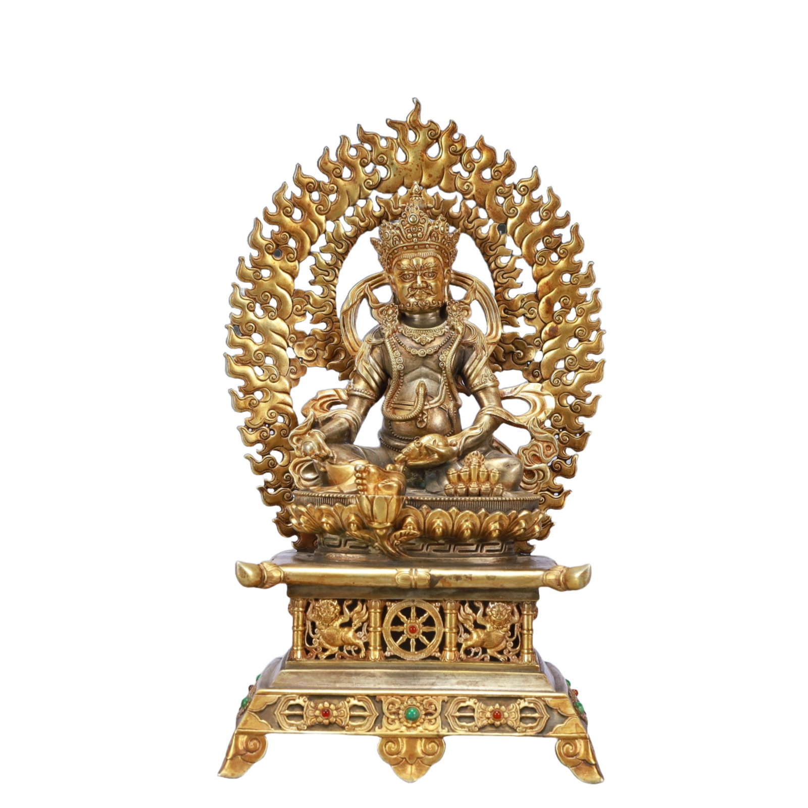 A Rare Gilt Silver Statue of Mammon,Inlaid Gems: A Rare Gilt Silver Statue of Mammon,Inlaid Gems,Ming Dynasty, China,Yongle Six-character Mark,Size:5.7inx4.3inx10.6in,Weight:1550g 银鎏金财神像,嵌宝