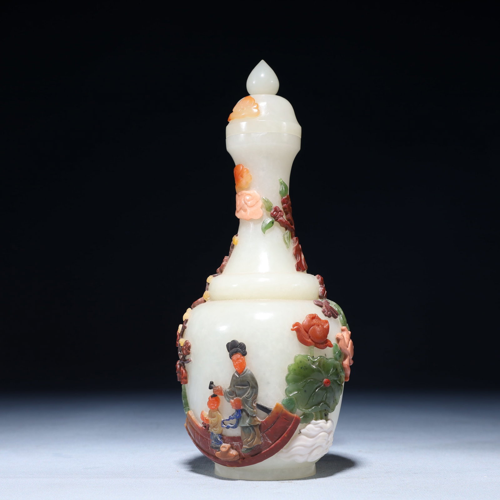 An Exquisite White Jade Inlaid Gems Figure Pattern Vase (1 of 10)