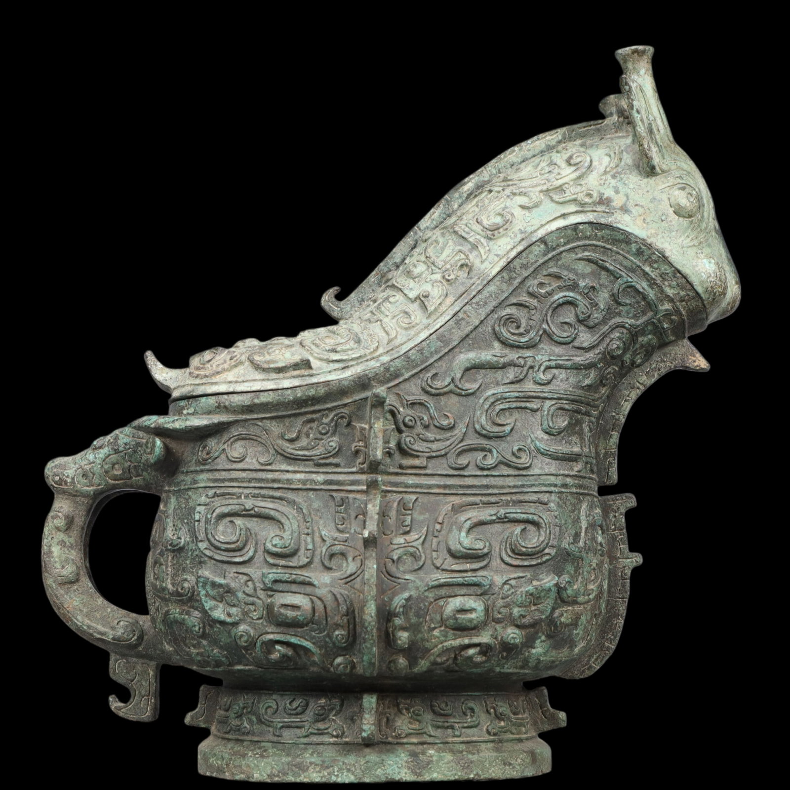 A Rare Bronze Beast-Face Pattern Ewer with Cover ,With Inscription (1 of 20)