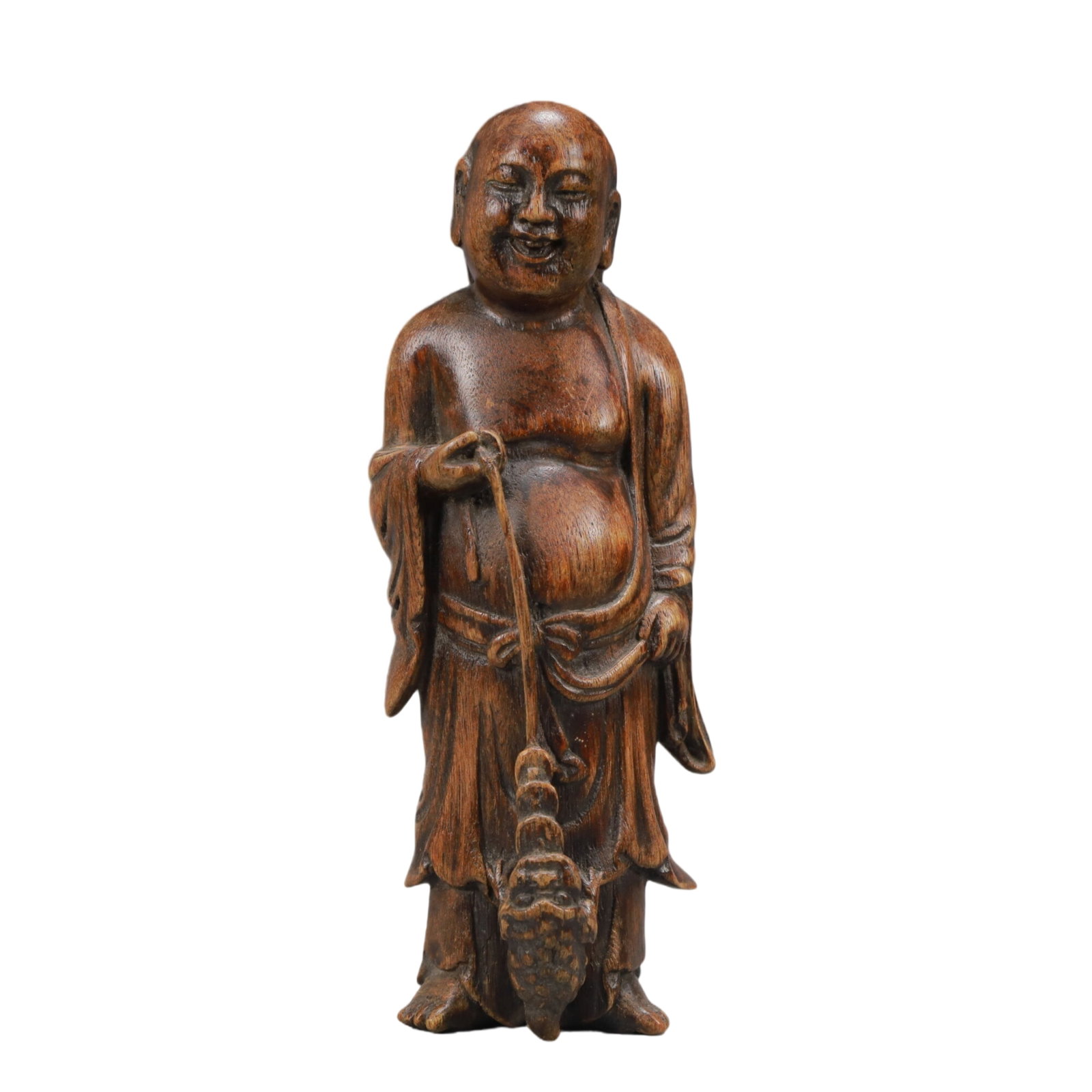 A Rare Eaglewood Figure Ornament: A Rare Eaglewood Figure Ornament,Qing Dynasty,China,Size:2.8inx1.8inx7.9in,Weight:100g 沉香木刘海戏金蟾摆件,中国清代