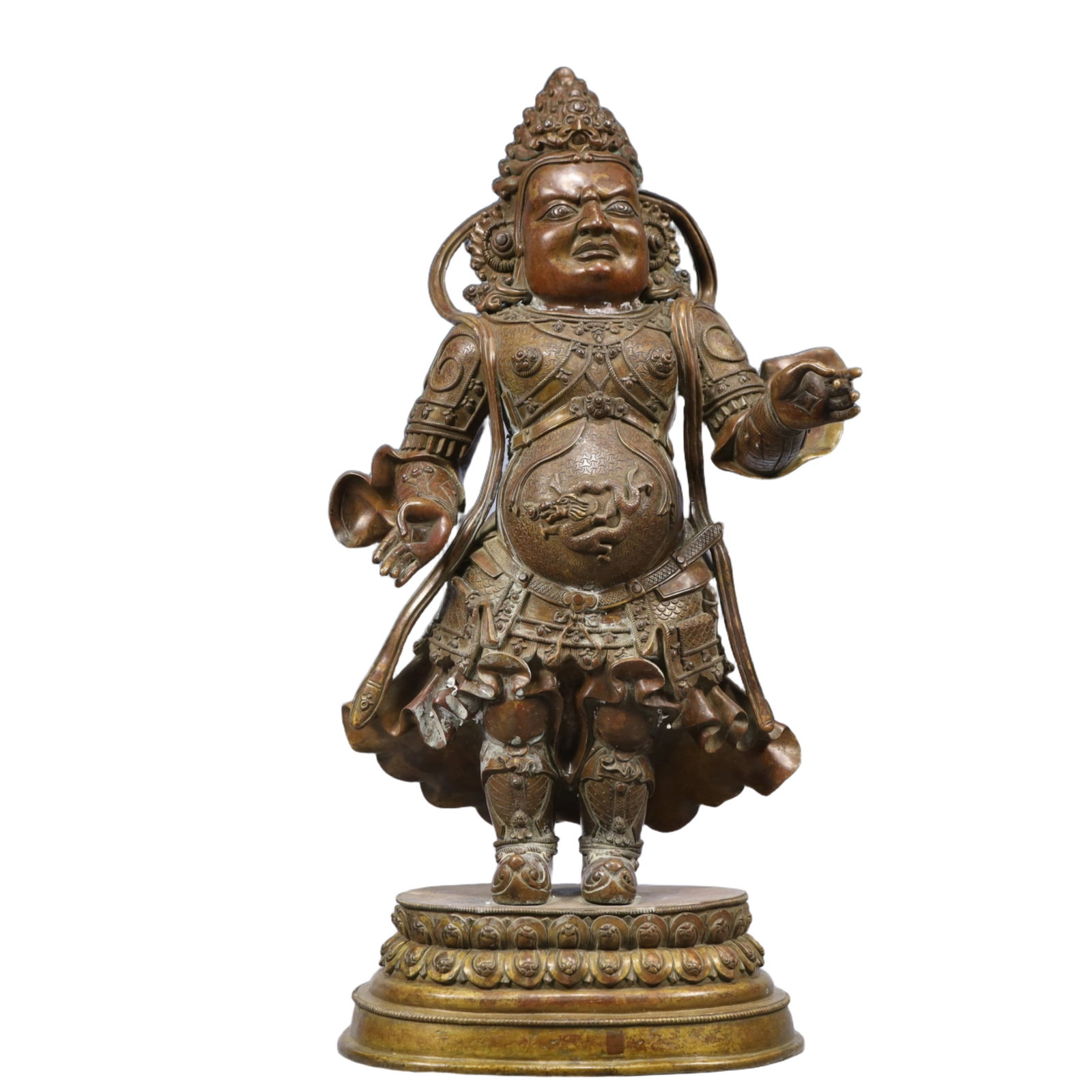 A Solemn Gilt Bronze Statue of Guan Gong: A Solemn Gilt Bronze Statue of Guan Gong, Ming Dynasty, China, Size:9.8inx5.1inx17.9in, Weight:11400g 铜鎏金关公像,中国明代,尺寸