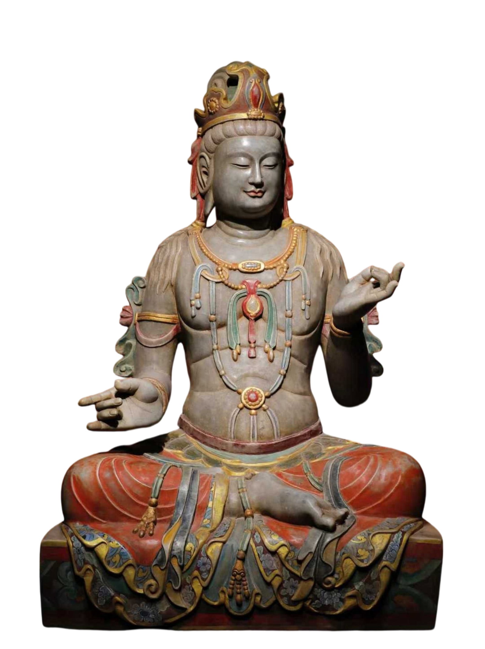 A Solemn Greenish Jade Painted Color Statue of Avalokitesvara: A Solemn Greenish Jade Painted Color Statue of Avalokitesvara,Tang Dynasty,China,Size:45.7inx30.7inx23.6in