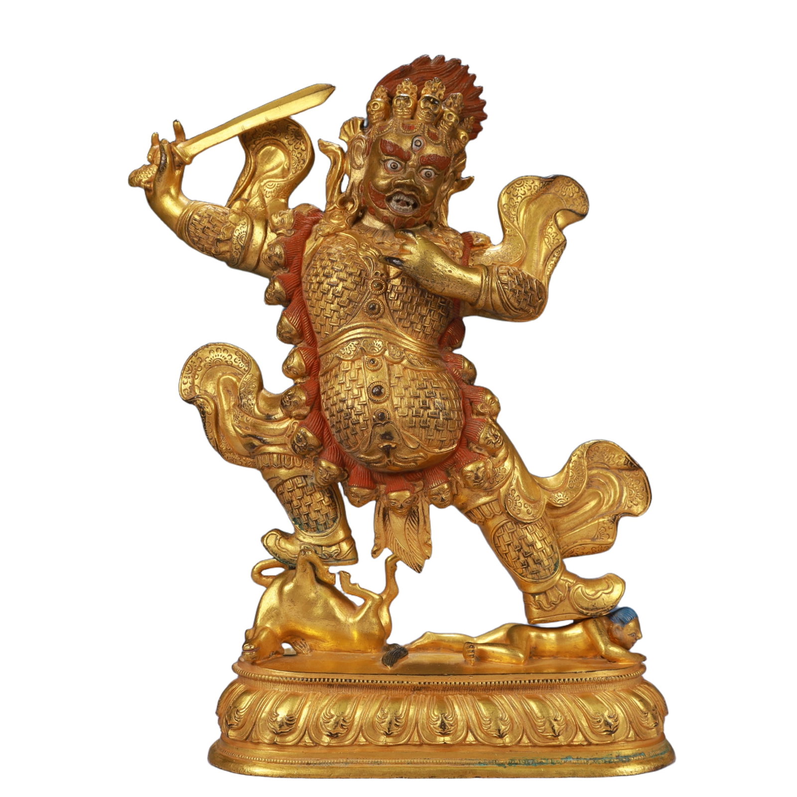 A Solemn Gilt Bronze Statue of Vajra: A Solemn Gilt Bronze Statue of Vajra,Qing Dynasty, China,Size:7.1inx6.3inx10.2in,Weight:2900g 铜鎏金金刚像,中国清代