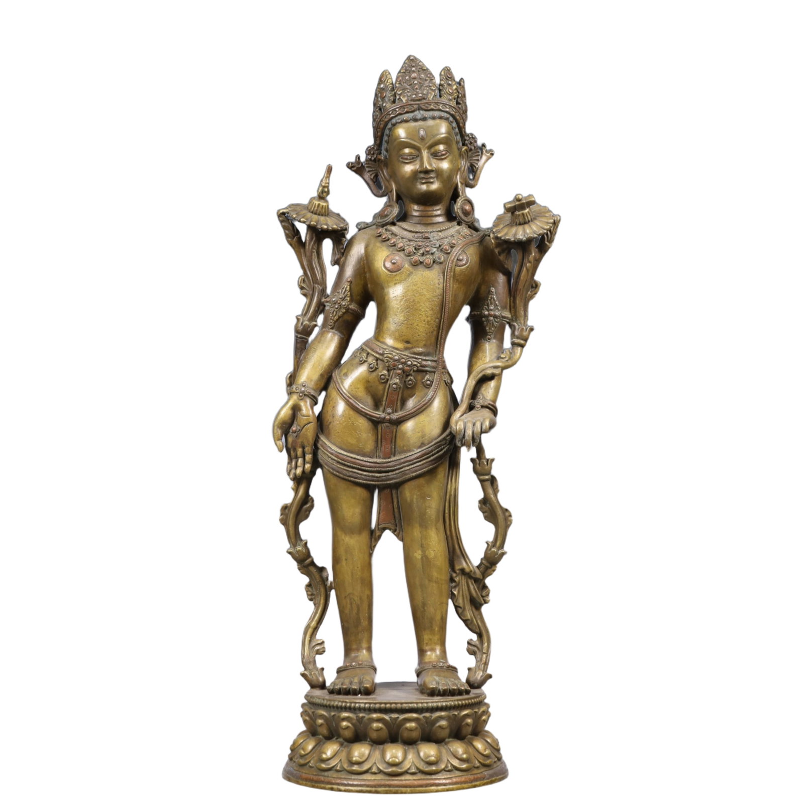 A Solemn Gilt Bronze Statue of Tara: A Solemn Gilt Bronze Statue of Tara, Ming Dynasty, China, Size:8.3inx5.5inx20.9in, Weight:7600g
