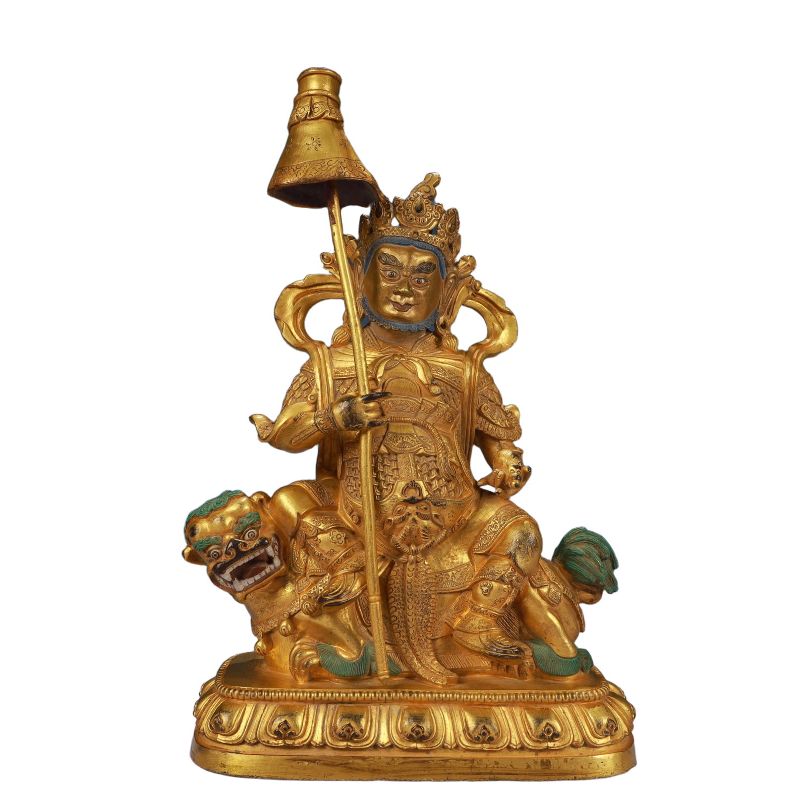 A Solemn Gilt Bronze Statue of Heavenly King: A Solemn Gilt Bronze Statue of Heavenly King,Qing Dynasty, China,Size:6.7inx3.1inx10.2in,Weight:2900g 铜鎏金天王像,中国清代