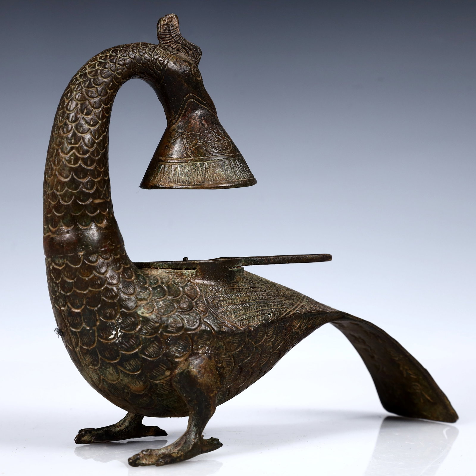 A Rare Bronze Phoenix Candlestick - 5