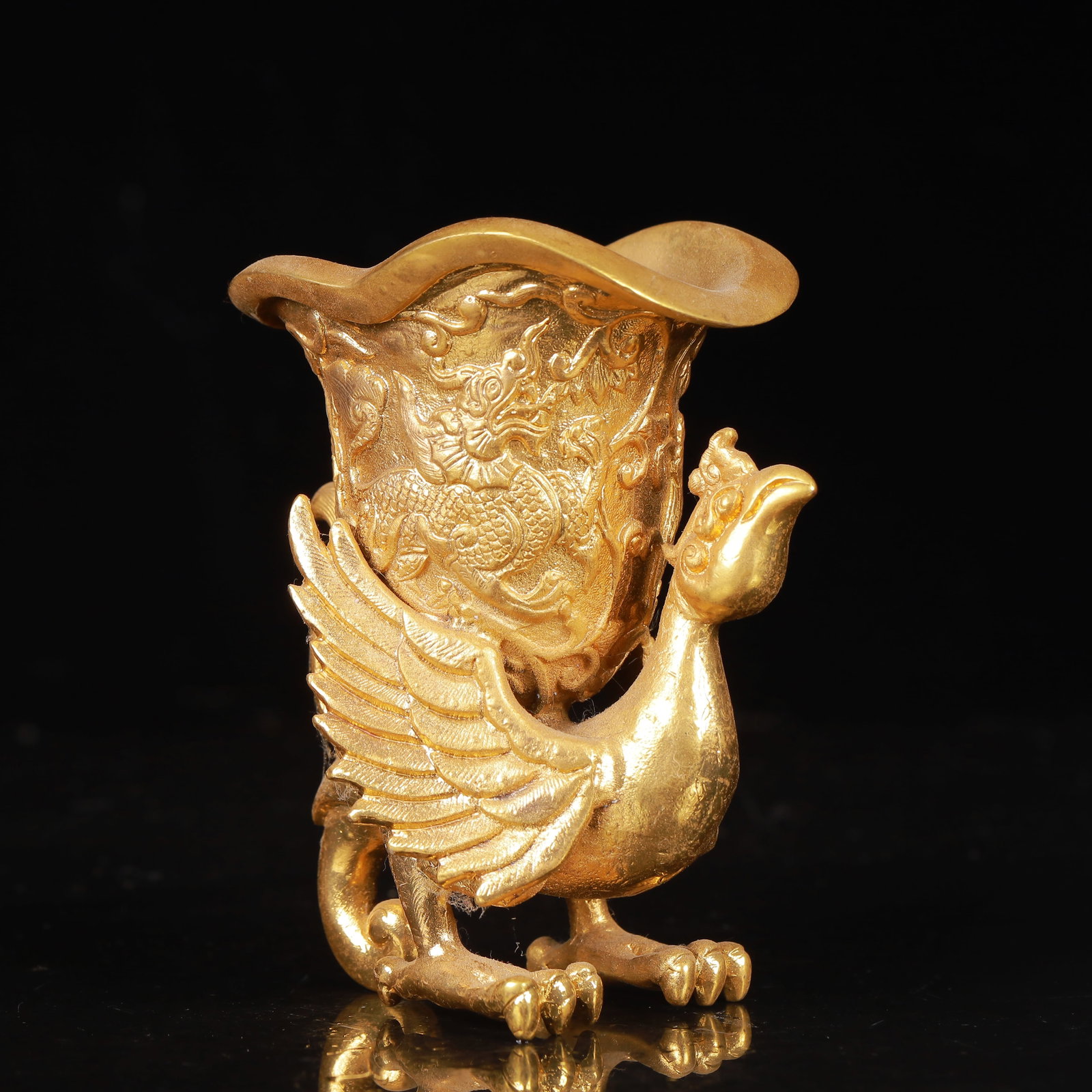 An Exquisite Gilt Bronze Dragon Pattern Phoenix Cup - 2